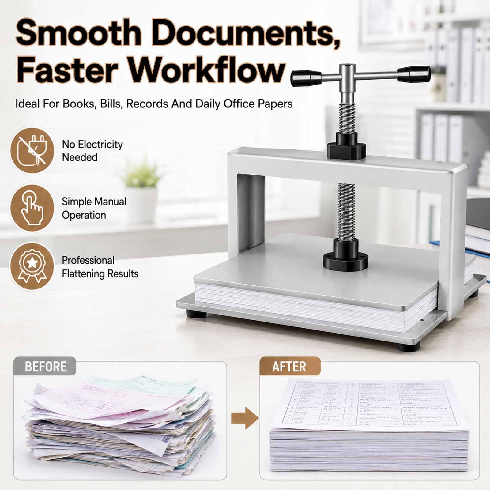 Aplatisseur Manuel De Papier A4/a3, Presse À Reliure Robuste, Construction En Acier, Pression De 1500 Kg, Double Barre Déquilibrage En Acier Durable, Pour La Fabrication De Papier Livres Null A3