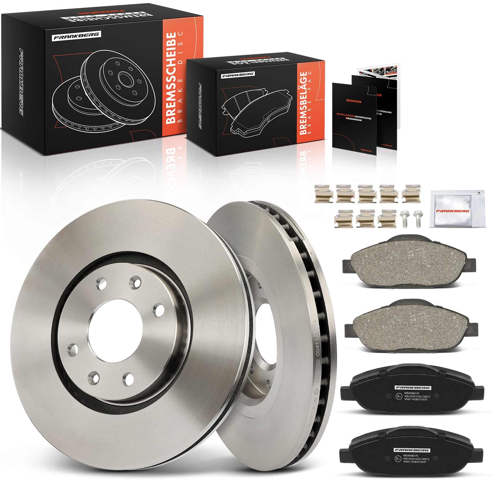 Frankberg Set freni incl. 2x Dischi Freno + 4x Pastiglie dei Freni Anteriore Compatibile con 308 SW I 4E 4H 308 I 4A 4C 308 CC 4B 3008 MPV 0U Replace# 1609253080