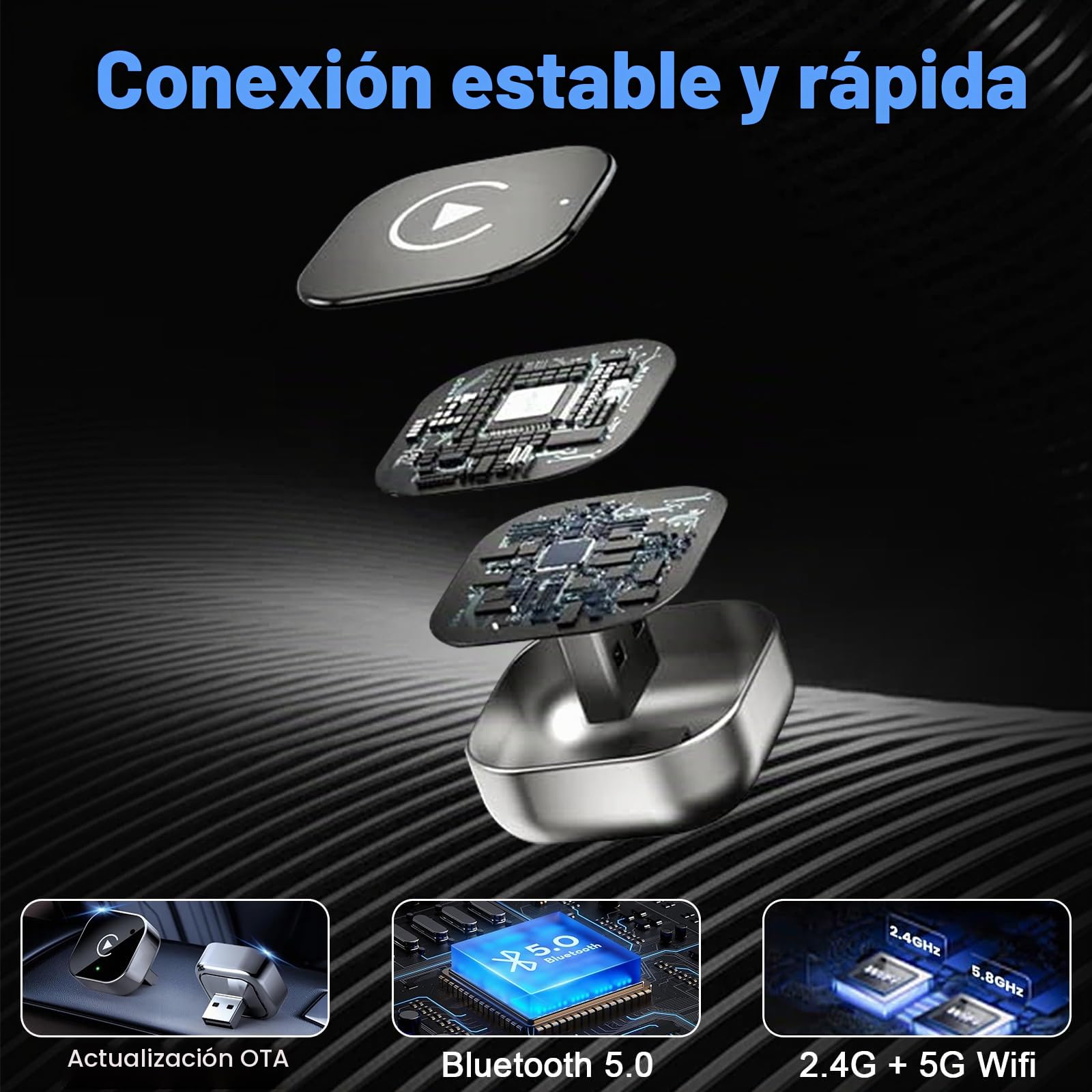 Mini Adaptador Carplay Android 2 en 1 Inalámbrico para iPhone/Android Plug and Play Convierte de Cableado a Inalámbrico Adaptador Car Play Compatible con iPhone iOS 10+