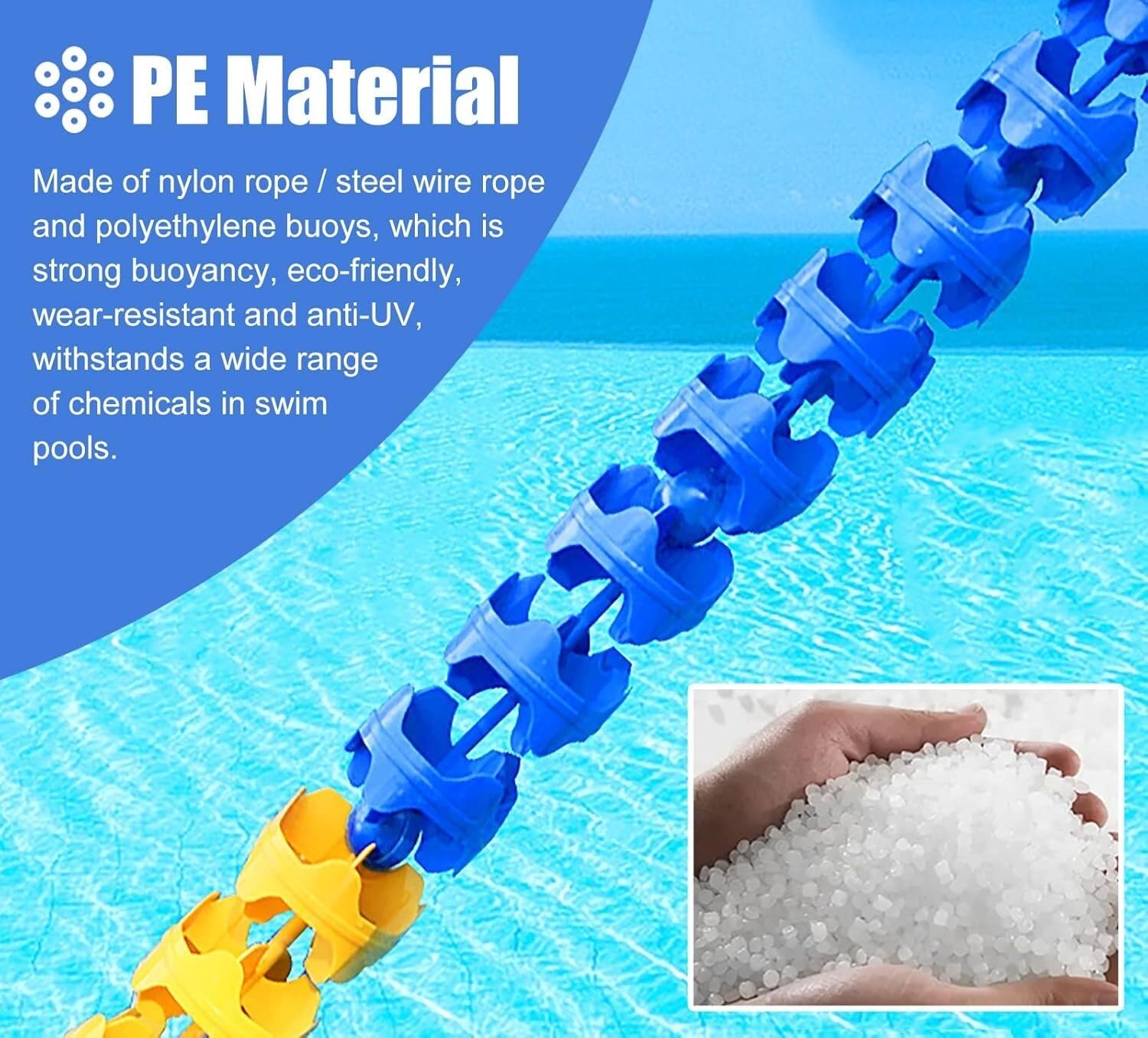 Boa di sicurezza per piscina con accessori in polietilene, divisore di corsia per piscine, sicurezza dell'acqua, resistente, facile da installare, ideale per piscine e spiagge