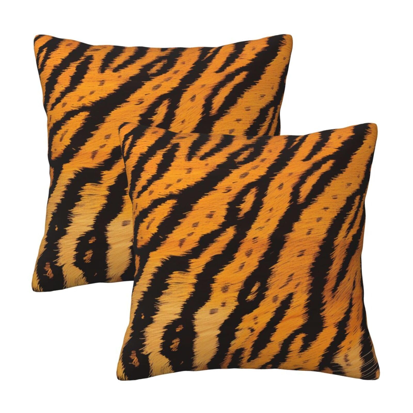 Aubkfeld Tiger Striped Pattern Printed Cushion Covers 2Pcs (45X45 Cm) - Decor Pillow Cases For Home - Hidden Zipper Opening