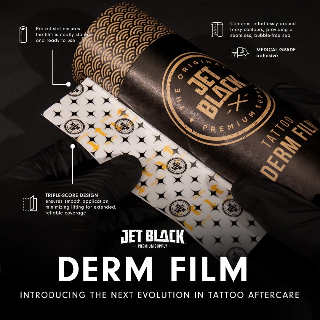 Jet Black Derm Film Tattoo Aftercare Wrap, Breathable Waterproof Bandage