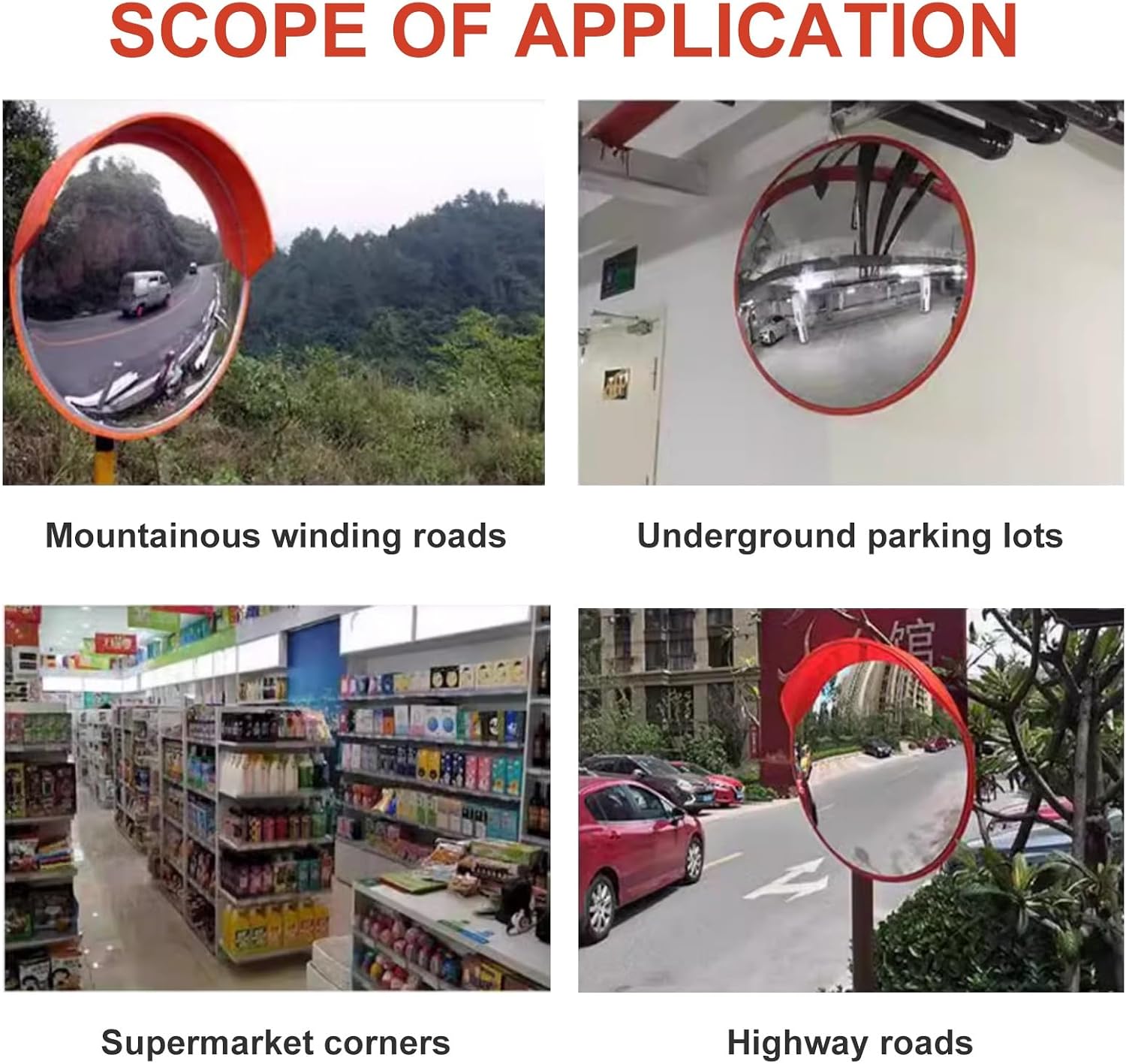 Safety Convex Mirror for Driveway - PC Traffic Mirror with Hat, Adjustable Bracket, HD Curved Mirror for Road, Parking Lot, Garage, Warehouse (18)