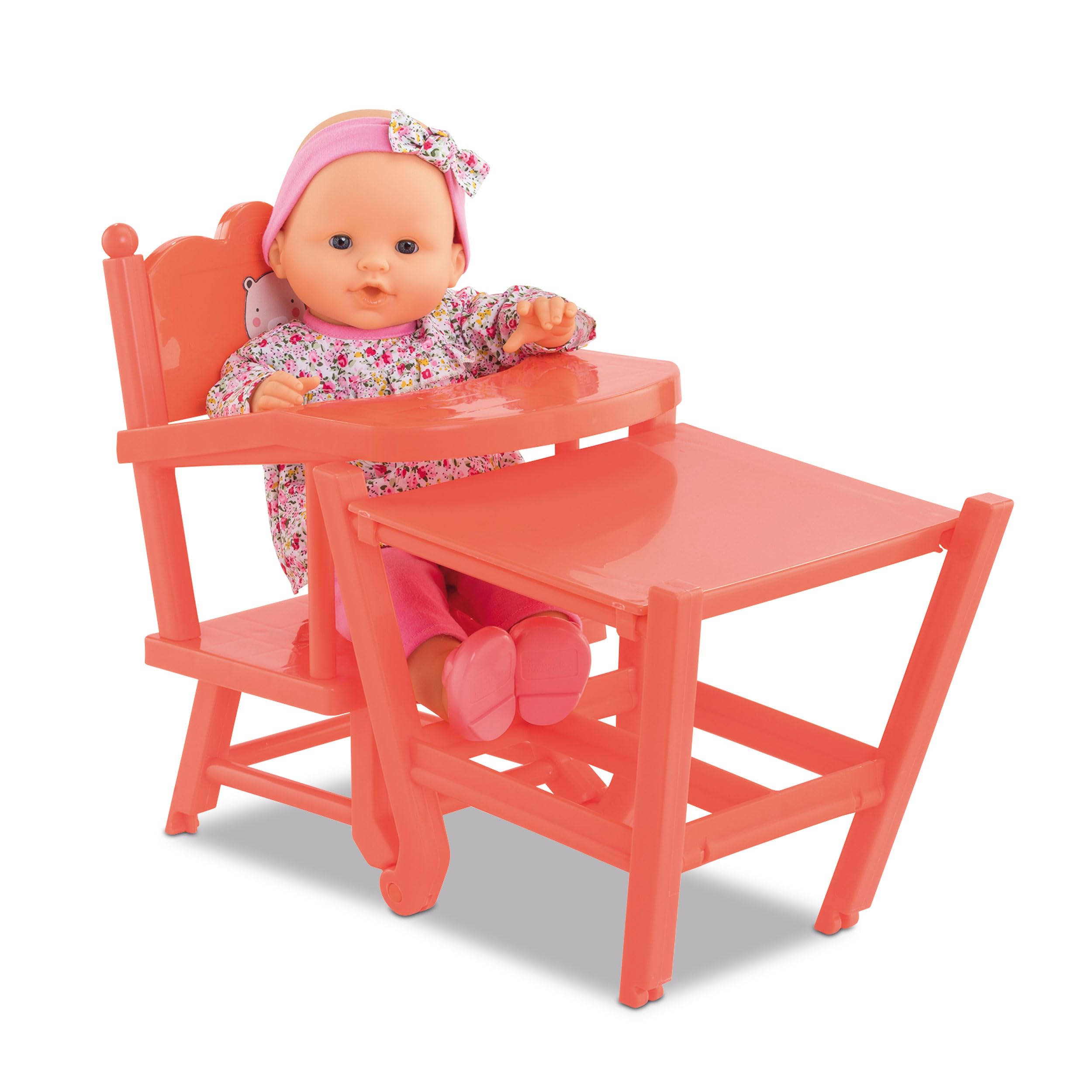 Corolle - Chaise Haute, Accessoire, pour Poupon 36 et 42cm, dès 3 Ans, Corail, 9000141040