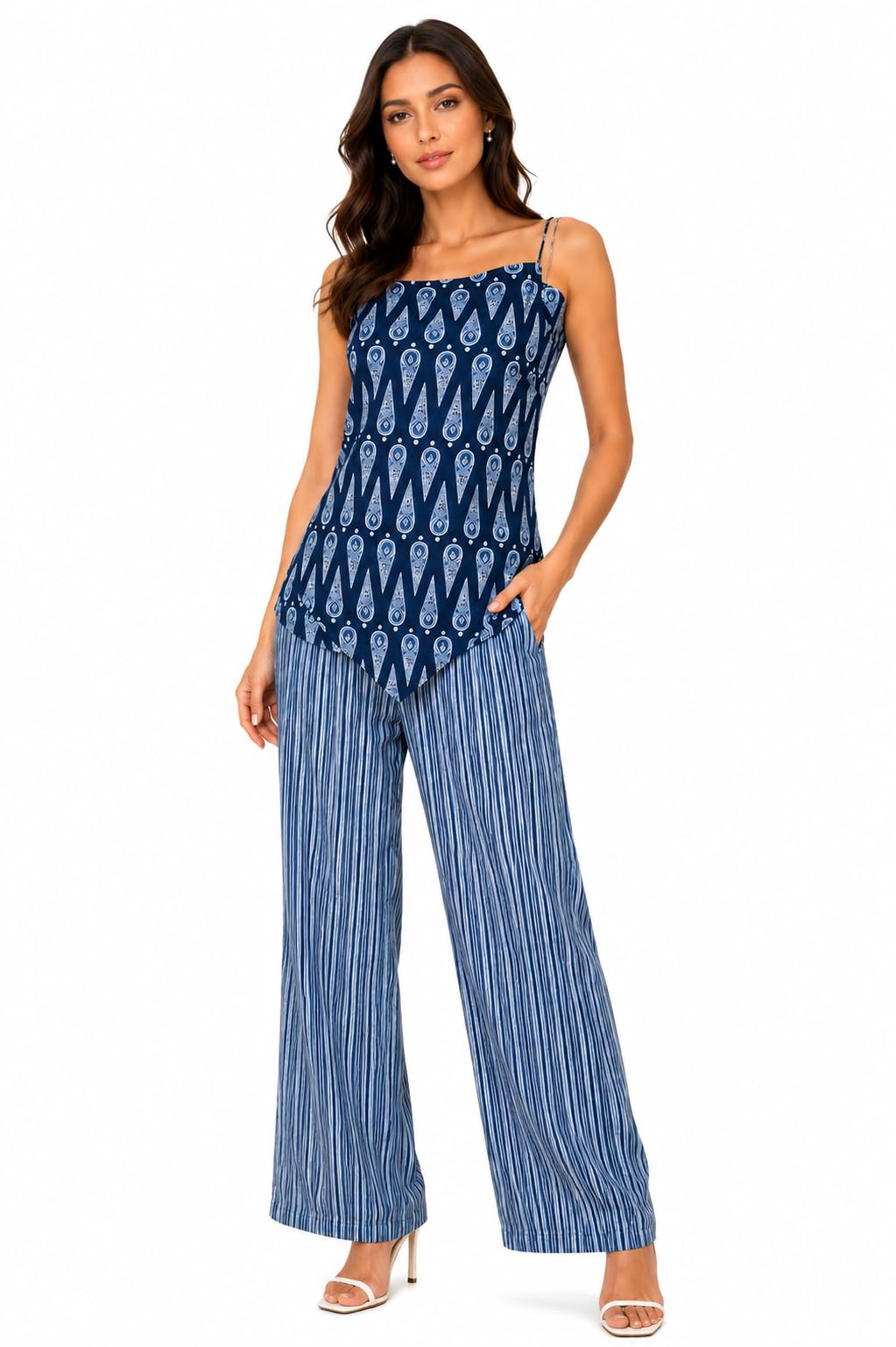 jaipur hand block Women's Pure Cotton Co-Ord Set | Hand Block Printed Spaghetti Strap & Pant Salwar Suit | Summer Lounge Wear(S139-HALTER)-picture-18