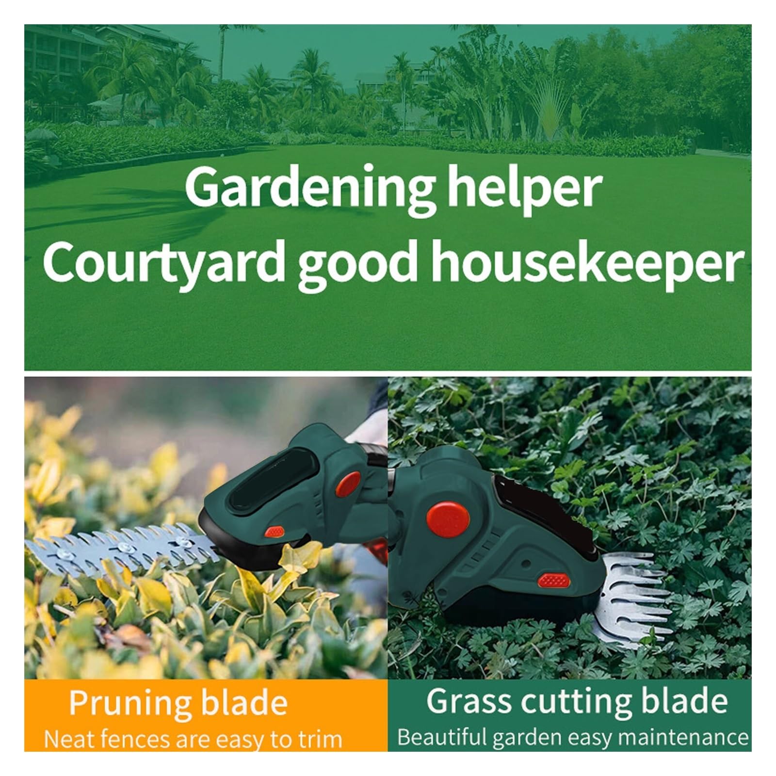 Tondeuse à gazon, 2 en 1 24V taille-haie électrique sans fil 20000 tr/min Rechargeable portable ménage arbuste désherbage élagage tondeuse outils de jardinage(Green-NO Battery)