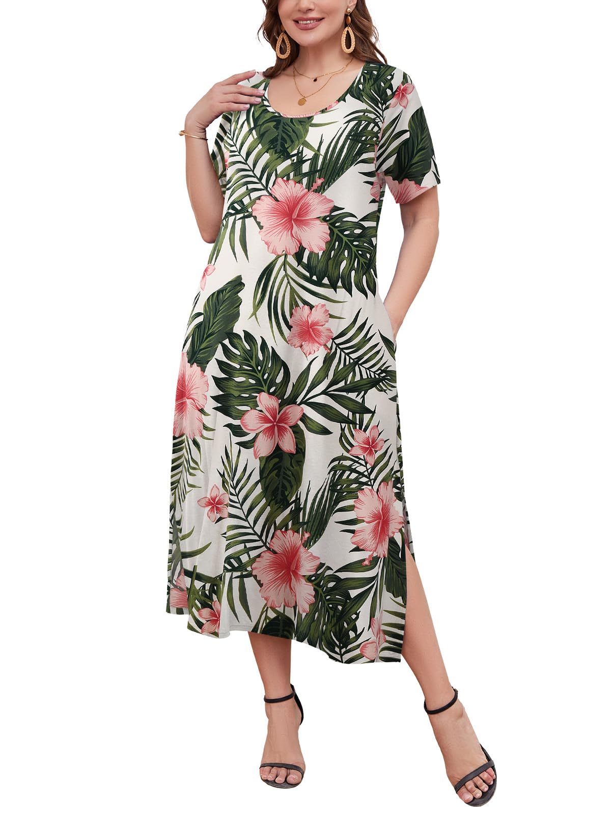 LARACE Plus Size Maxi Dress, Womens Short Sleeve T Shirt Dress with Pockets