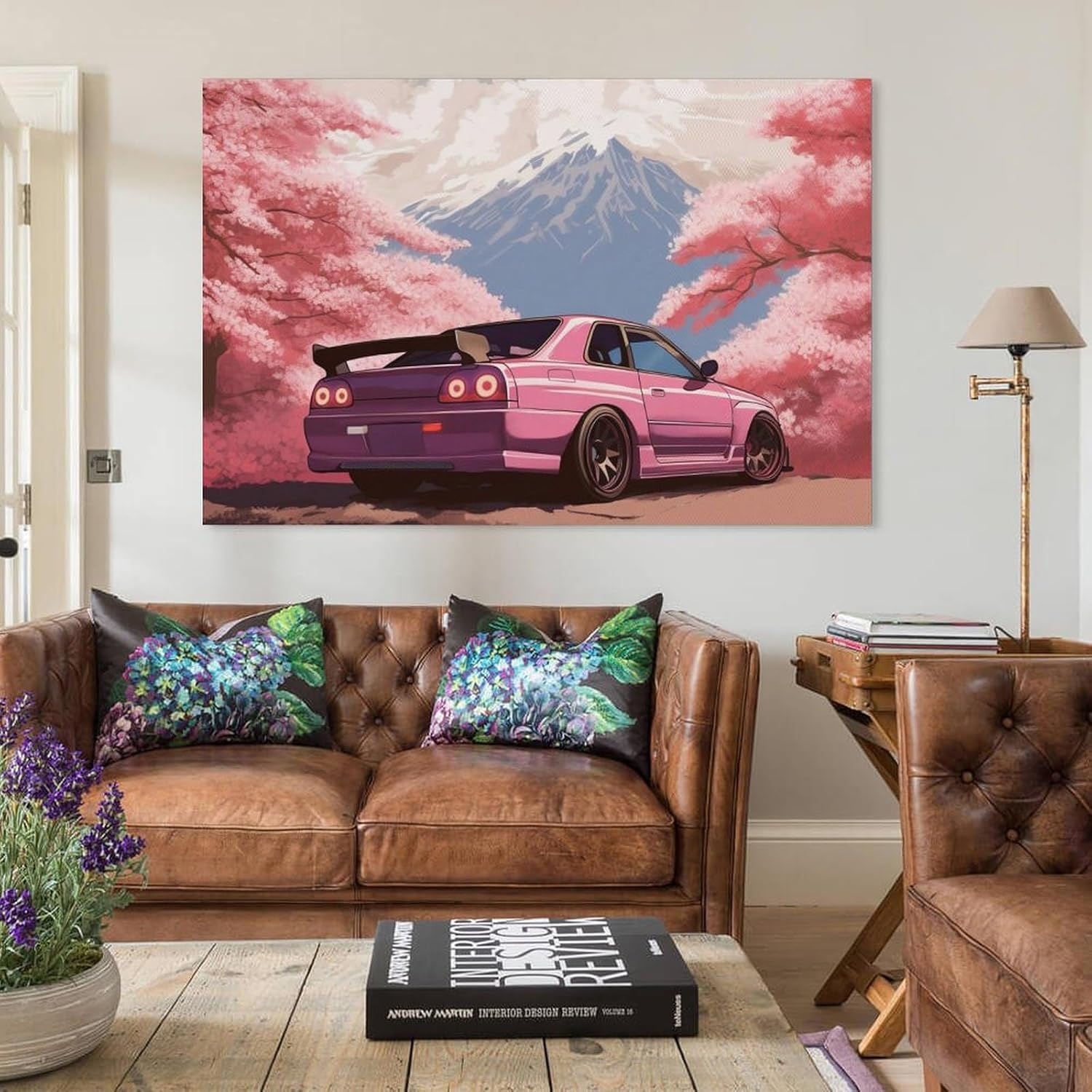 Japanese Anime Pink Jdm Car R34 Cherry Blossom Poster Canvas Wall Art Posters & Prints Paintings Wall Decor for Bedroom Living Room Decor for Mens Women Framed Unframed 12x18inch(30x45cm) - Image 3