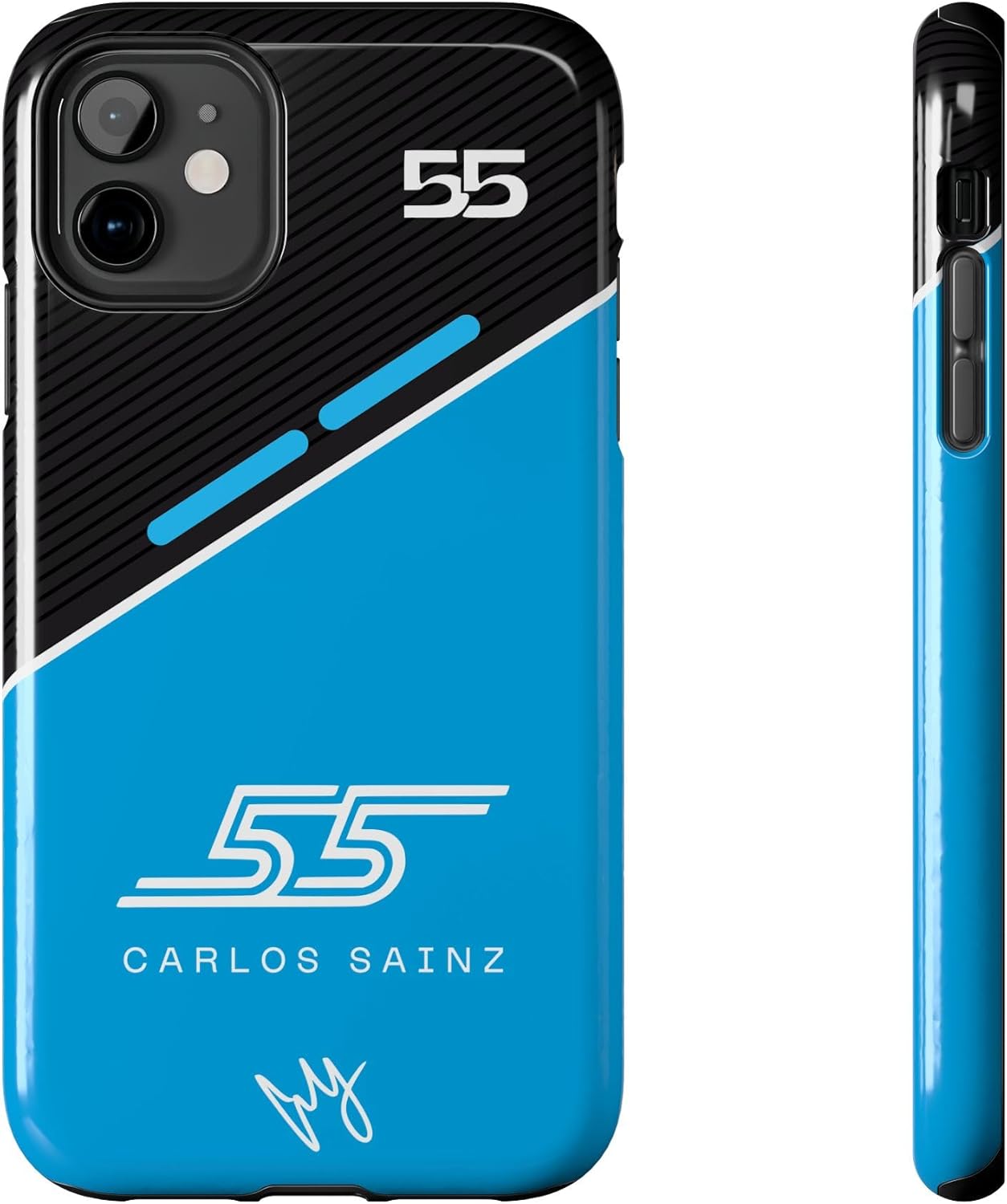 Racing-Inspired Blue and Black Tough Phone Case Compatible with iPhone 16, 15, 14, 13, 12, 11, X Series