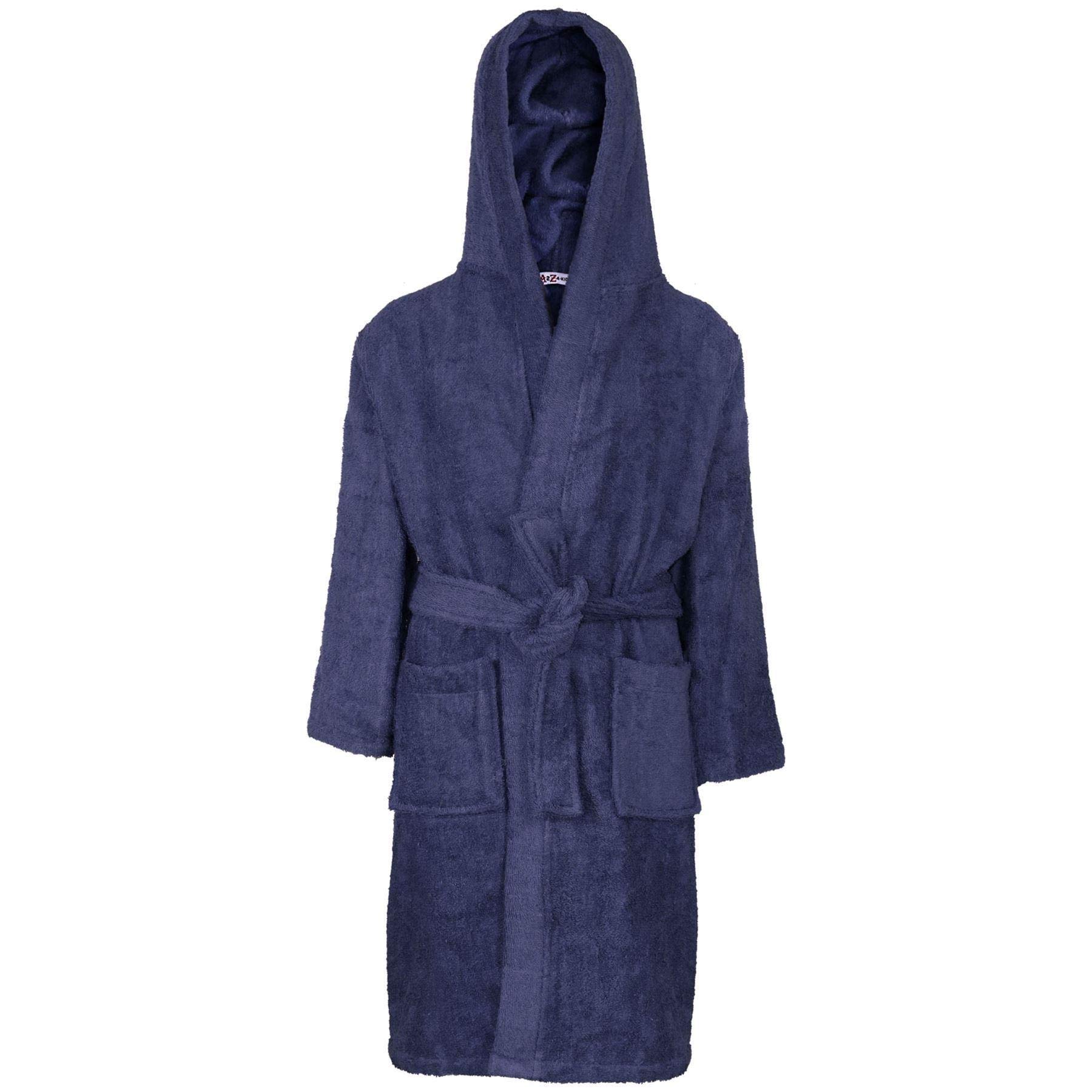 A2Z 4 Kids® Kids Girls Boys Steel Grey Towel Bathrobe Cotton Hooded Terry Towels Luxury Robes Dresses Gawn Loungewear New Age 2-13 Years, Navy
