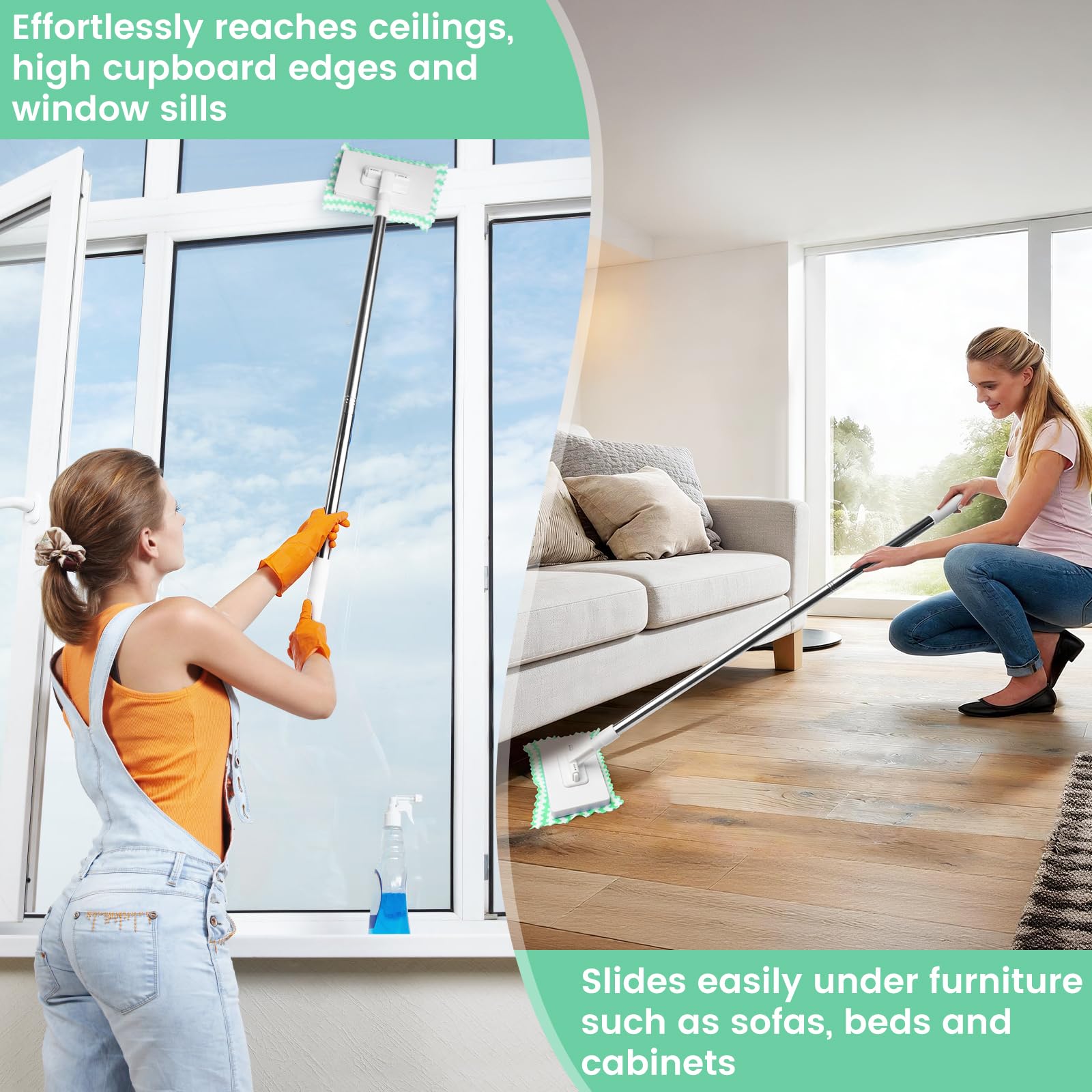 Balai Serpillère Plat avec Système de Serrage à Pression - 10 Lingettes Microfibres Incluses, Manche Télescopique 100 cm, Nettoyage Sol Sec et Humide, sans Se Salir Les Mains, pour Maison et Bureau - 5