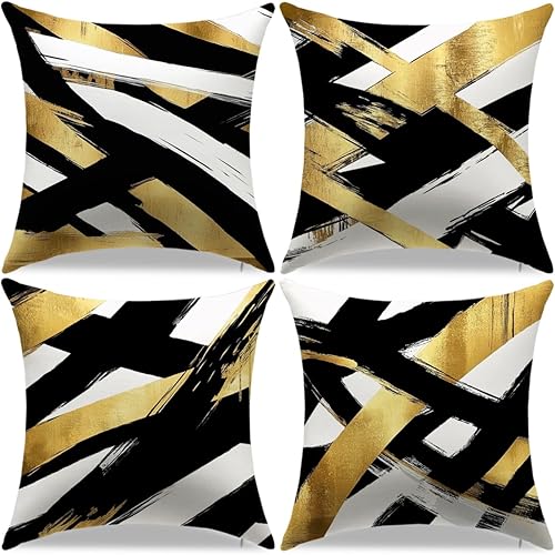 Miniatura 10 de YAJTJX Juego de 4 fundas de almohada abstractas grises y negras de 18 x 18 pulgadas, fundas de almohada decorativas para el hogar, sala de estar,