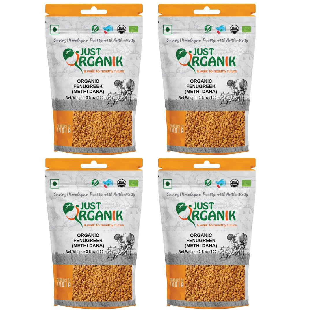 Just Organik - Organic Fenugreek (Methi Dana) - 400gm(4 x 100gm), 100% Organic | sabut Methi Dana | Organic Indian Spices (B07WH6DFH7) Amazon Price History, Amazon Price Tracker