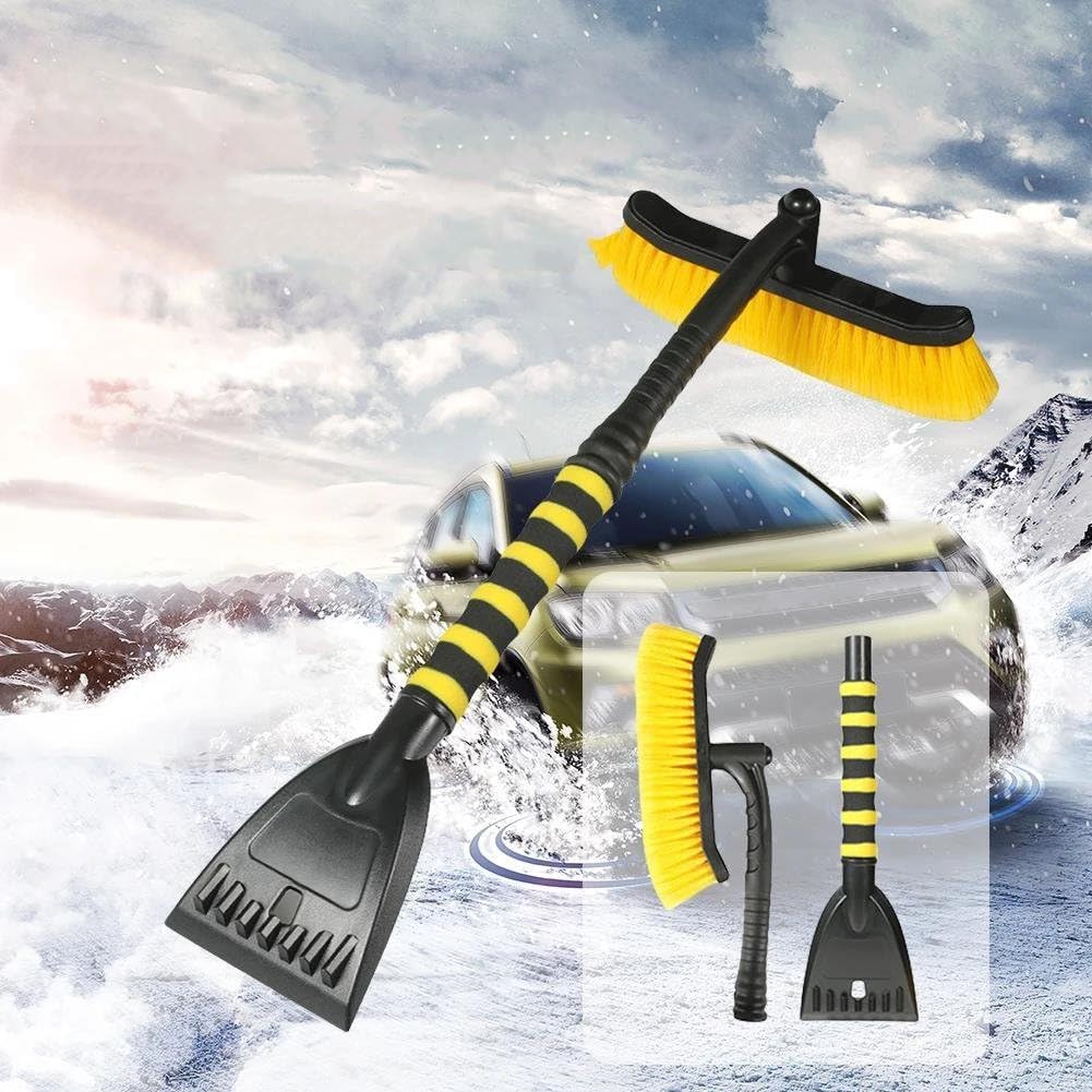 Ice Scraper Winter Snow Remover Shovel Auto Cleaning Brush With EVA Foam Handle Cleaning Scraping Tool Portable Driveway Stair Car Scraper Windscreen Scraper(Yellow)