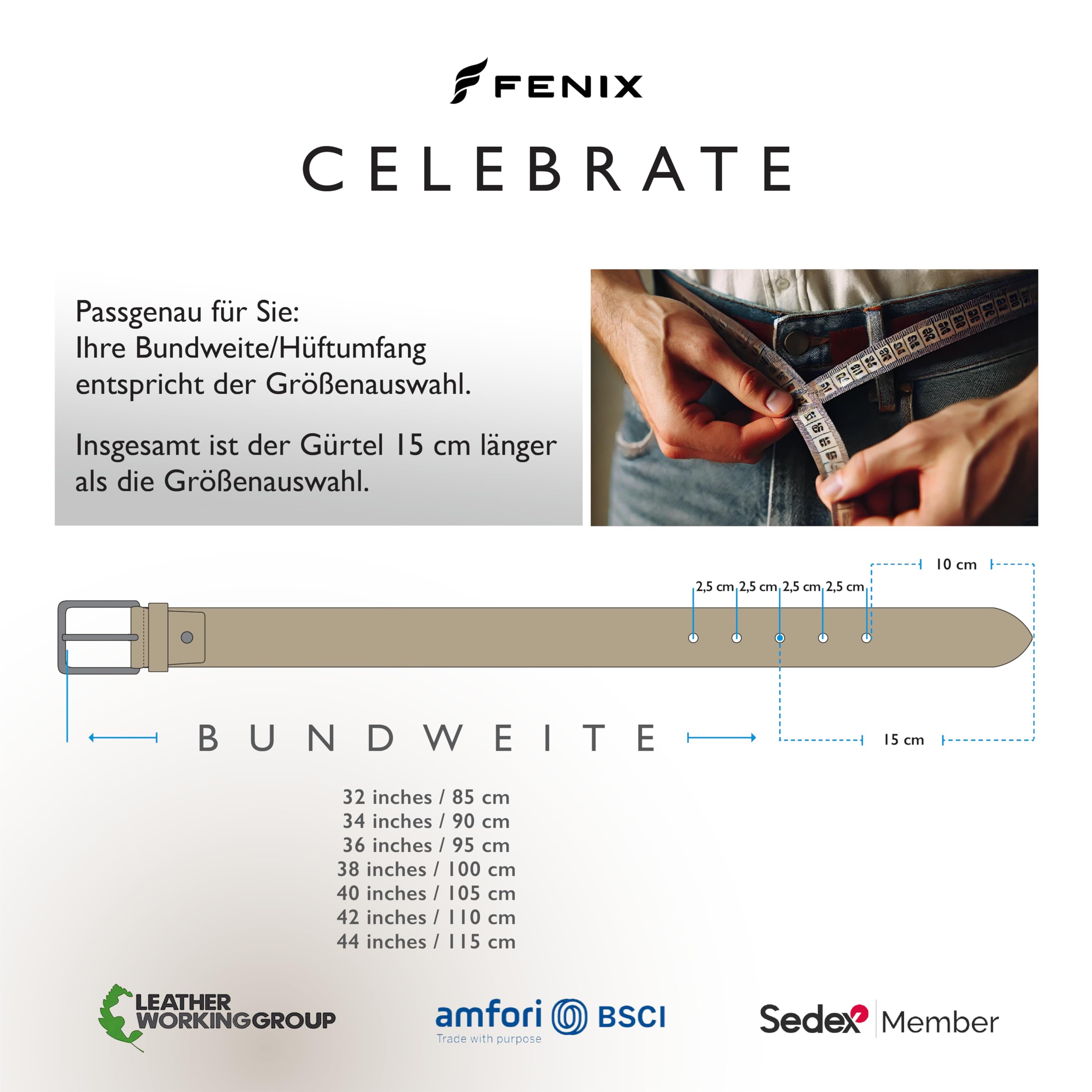 FENIX CELEBRATE Gürtel Herren, verstellbarer Ledergürtel Herren mit Schnalle, 35 mm breit, Gürtel aus Nubukleder