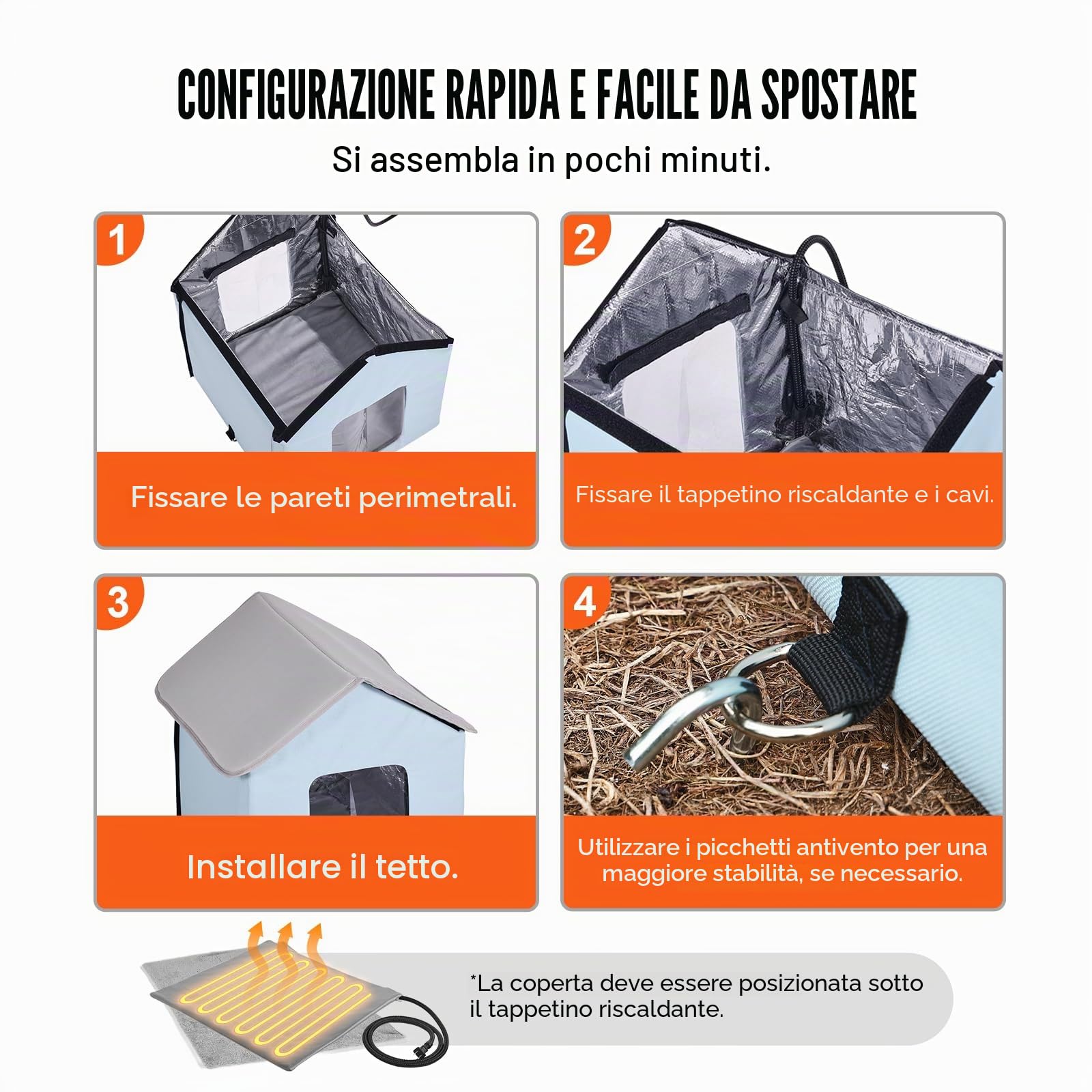 VEVOR Cuccia per gatti riscaldata, per esterni con temperatura regolabile e timer, per gatti pieghevole in tessuto Oxford 600D con cuscino riscaldato per l'inverno