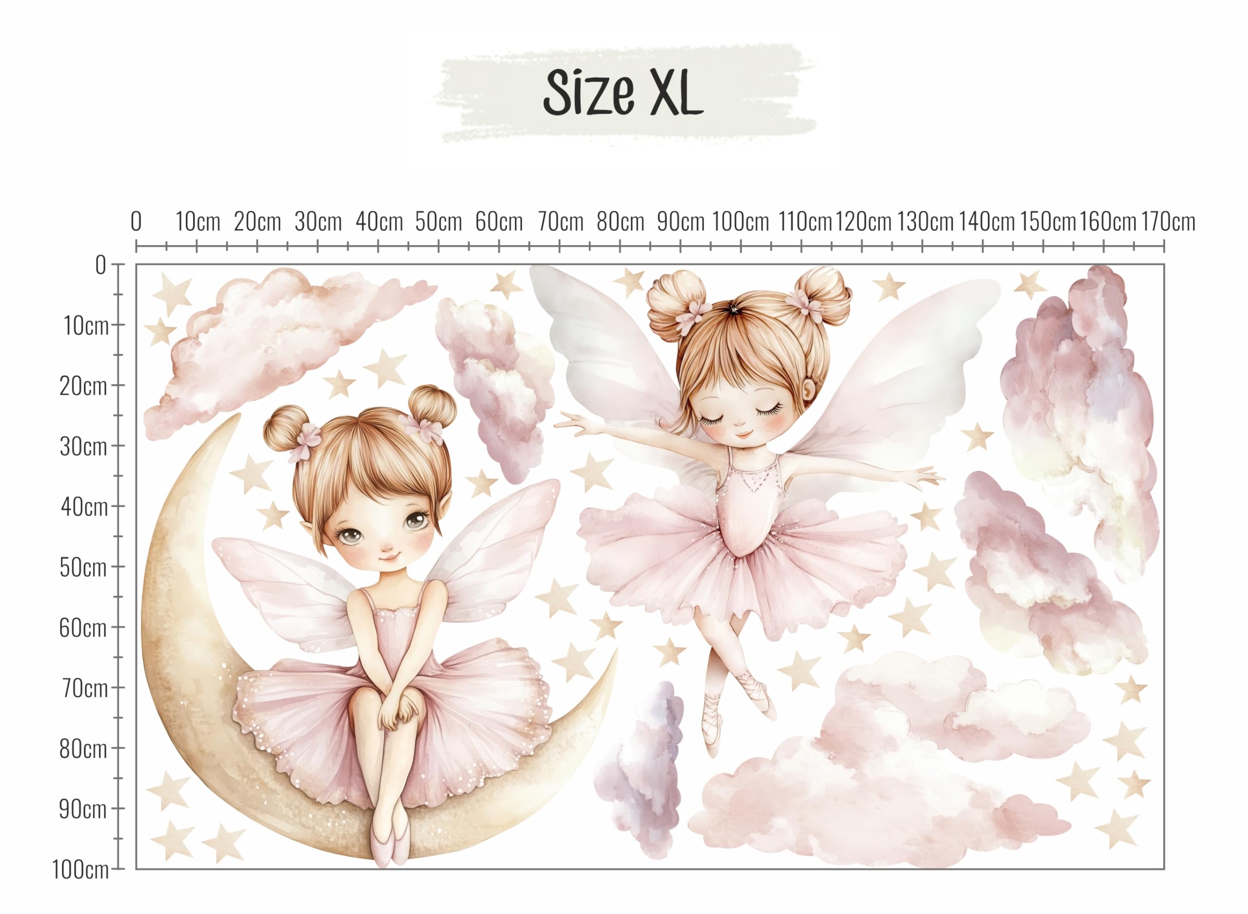 Wandtattoo Ballerinas | Kinderbilder Kinderzimmer Mädchen Aufkleber Osomhom | Süße Ballerina auf dem Mond und den Wolken (Ballerinas, XL)