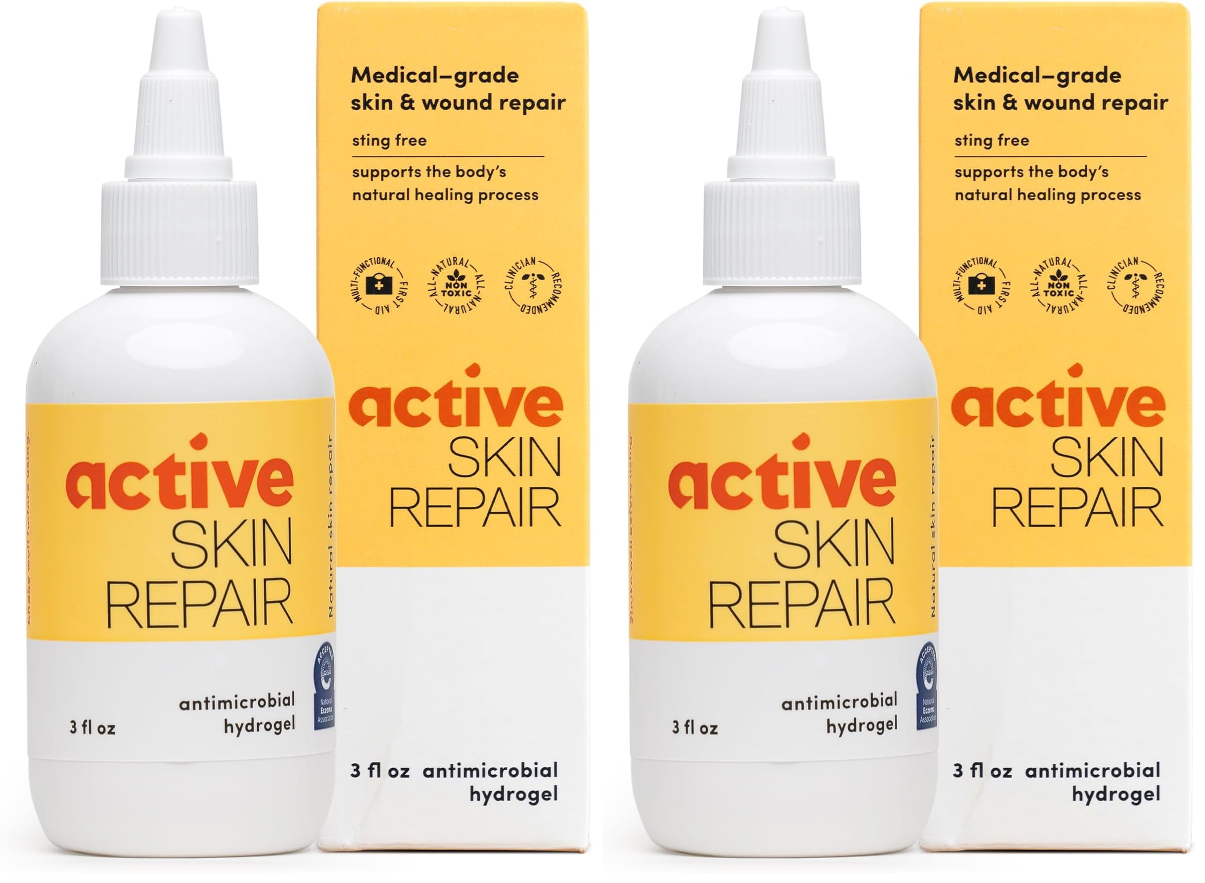 Active Skin Repair First Aid Healing Skin Hydrogel - Natural &amp; Non-Toxic Repairing Ointment with Hypochlorus Acid for Minor Cuts, Wounds, Scrapes, Rashes, Sunburns, &amp; More, 3 oz (Pack of 2)