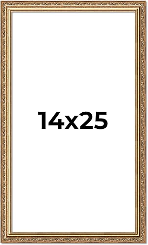 Marco de fotos de madera tradicional dorado antiguo de 14 x 25 pulgadas con plexiglás acrílico UV, respaldo de tablero de espuma y accesorios