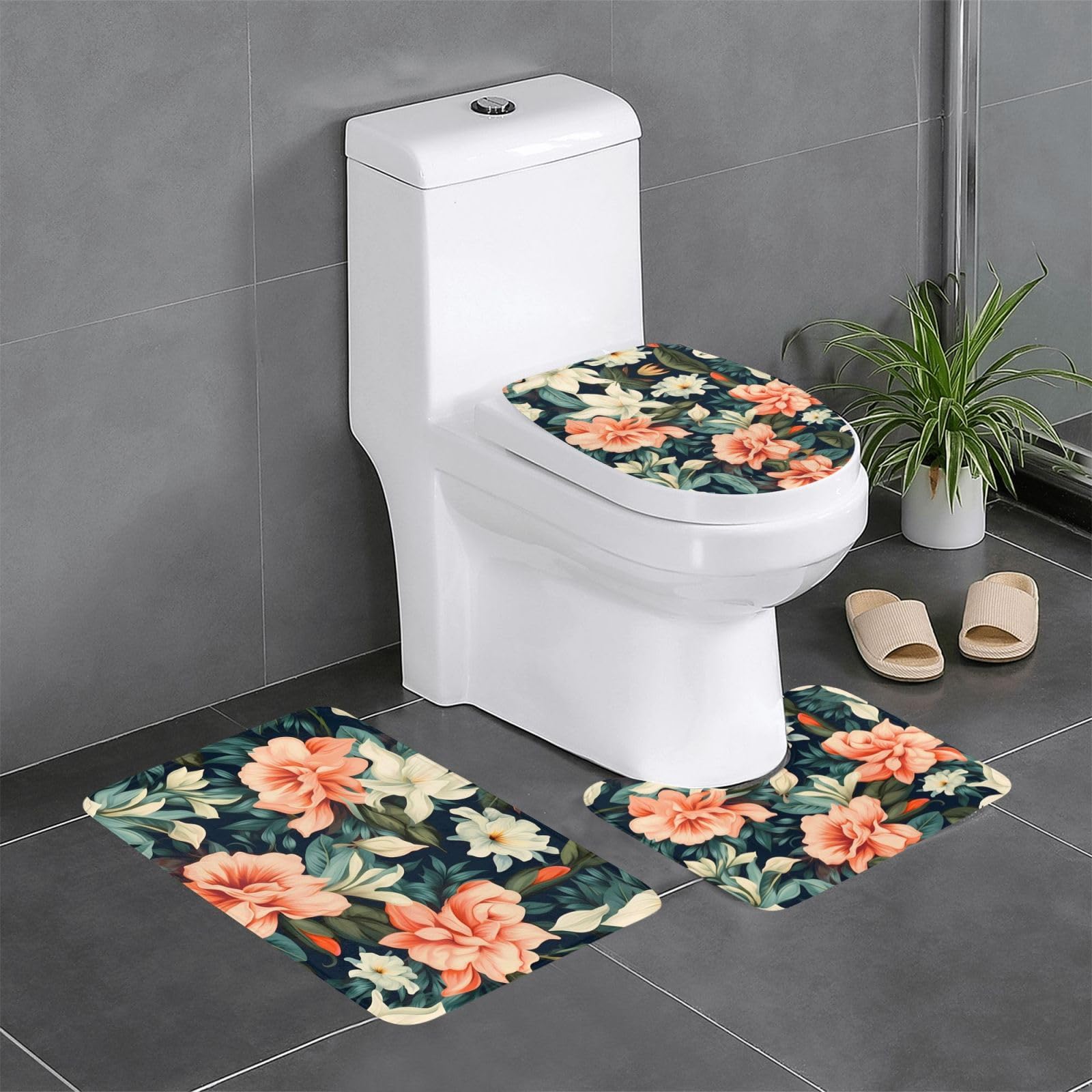 Tapis de salle de bain à fleurs pour coiffeuse et toilettes