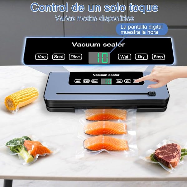 7 in 1 Maquina vacio alimentos, Automático seco que mojado envasadora al vacio, Embasadoras vacio alimentos domestica con Cuchillo de corte, Vacuum Sealer con Tubo de Vacío con 20 bolsas envasar - 3