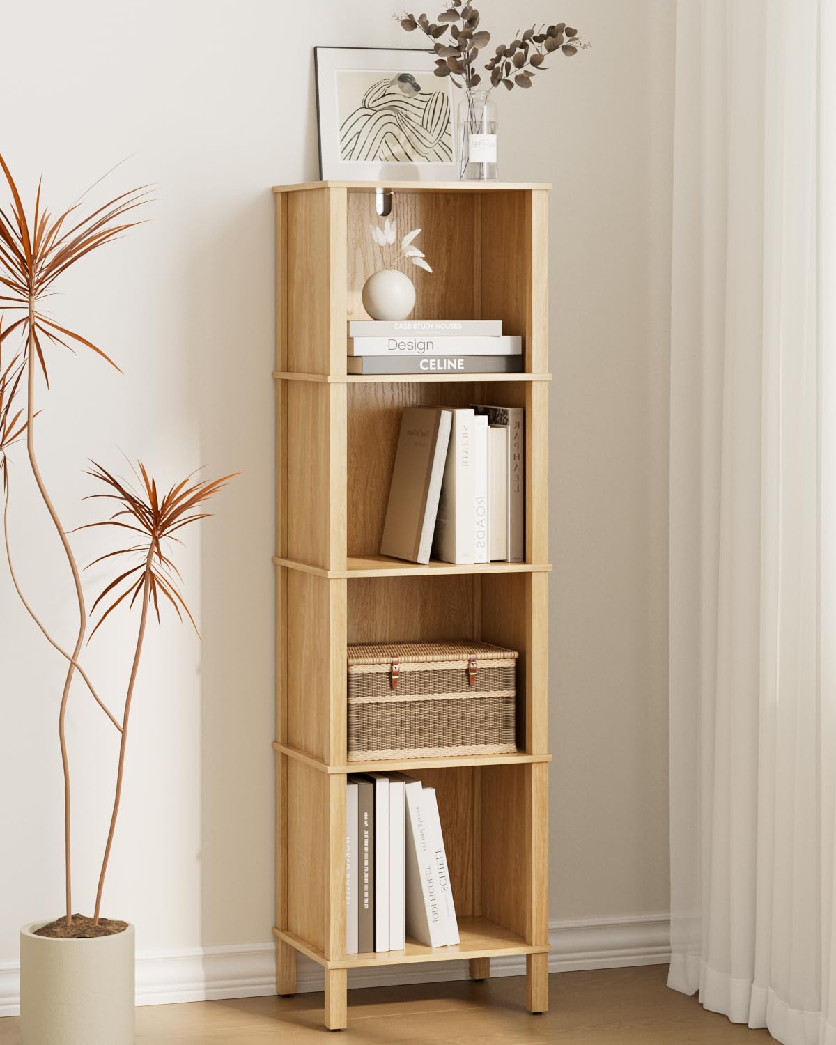 Bibliothèque à 5 niveaux, étagère d'angle, étagère de rangement pour salon, bureau et chambre à coucher, chêne