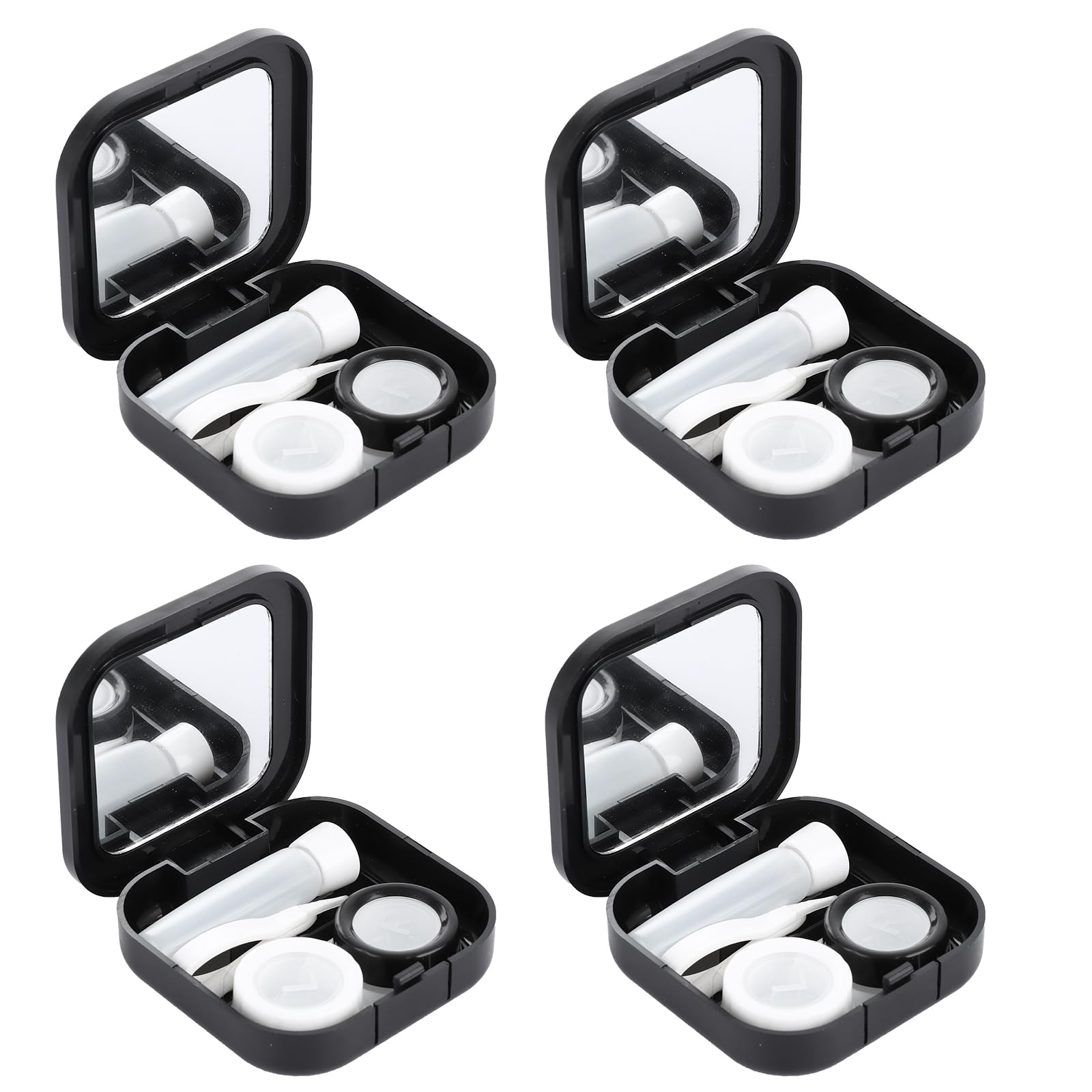 ASelected 4 Pcs Contact Lens Cases with Mirror, Portable Travel Contact Lens Case with Tweezers & Suction Stick & Solution Bottle, Leakproof Contact Lens Container with L and R Caps for Travel