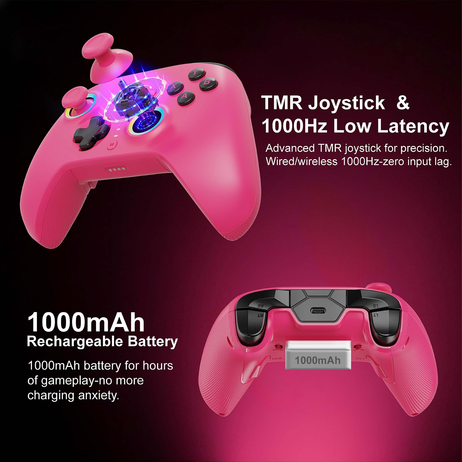 PLAYNEX Controlador inalámbrico de 2.4 Hz TMR Joysticks, Hall/Micro 2 en 1 disparadores 1000 Hz tasa de sondeo de 1000 mAh batería larga para PC/Switch/Switch 2/Android/iOS, controlador de juegos de