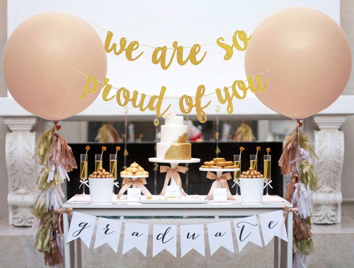 We are So Proud of You Banner Gold Glitter Congratulations Graduation Garland for 2025 Graduation Party Decorations - Image 3