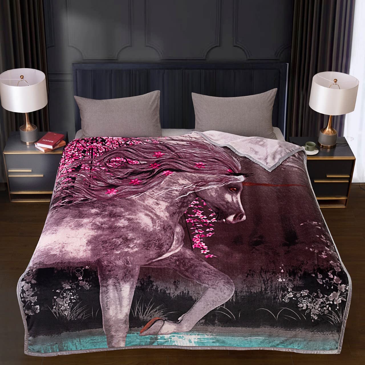 AMBERLINNEN LTD 3D Designs Super Soft Faux Fur Fleece Sofa Bed Warm Throw Mink (Unicorn, 200 x 220CM)