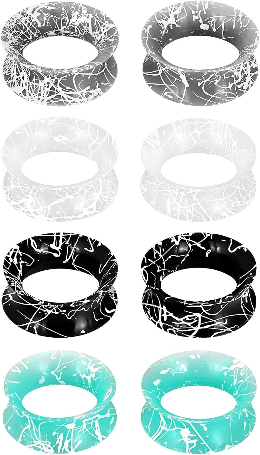 Stuppendux 4Pairs Silicone Flexible Ear Skin Tunnels Plugs Expanders Gauges Hollow Body Piercing 2G-3/4 6-20MM