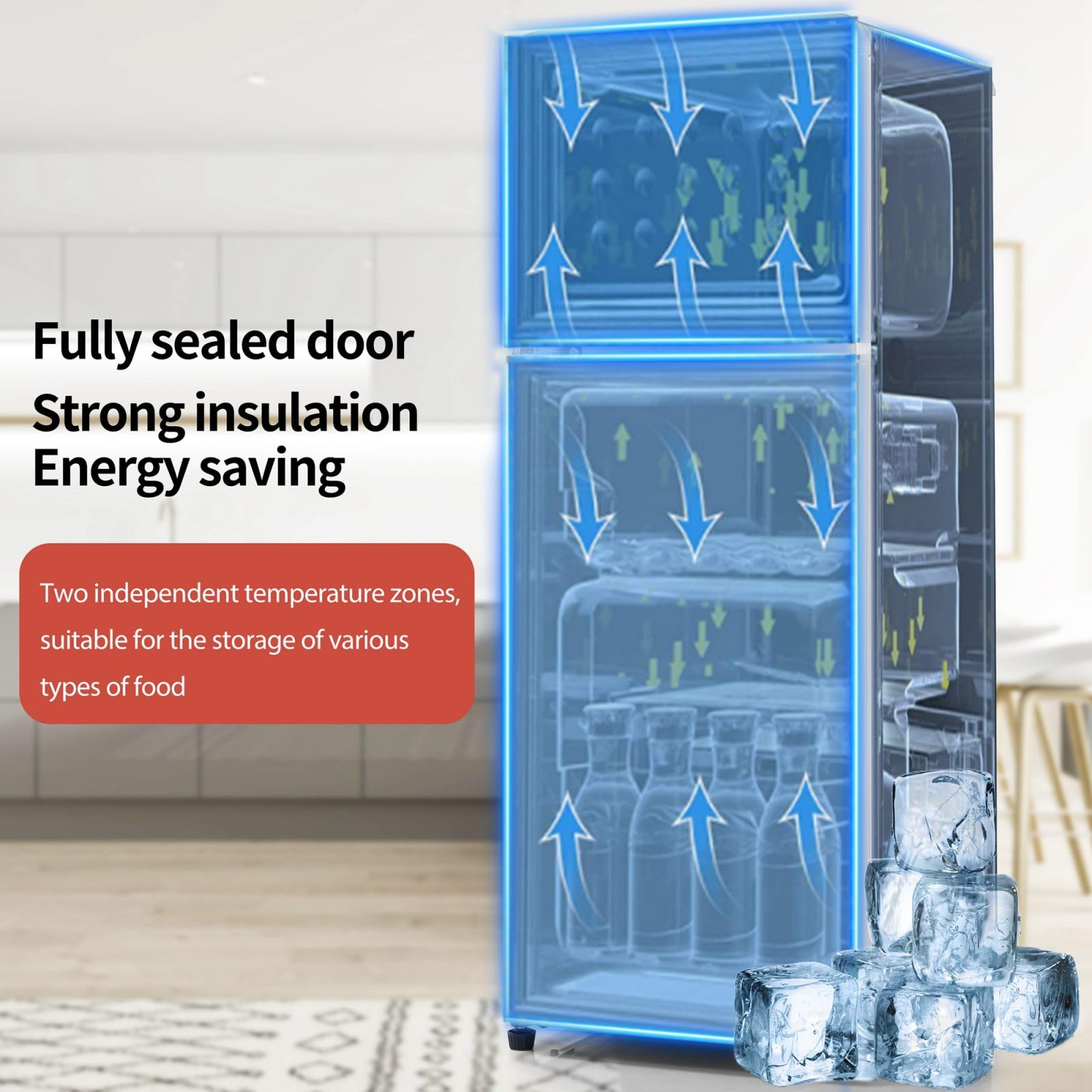 Sweiko Réfrigérateur rétro,Congélateur armoireé clairage LED combinaison réfrigérateur congélateur, à deux portes, volume total de 92 litres avec 28 litres de capacité de congélation (Red)