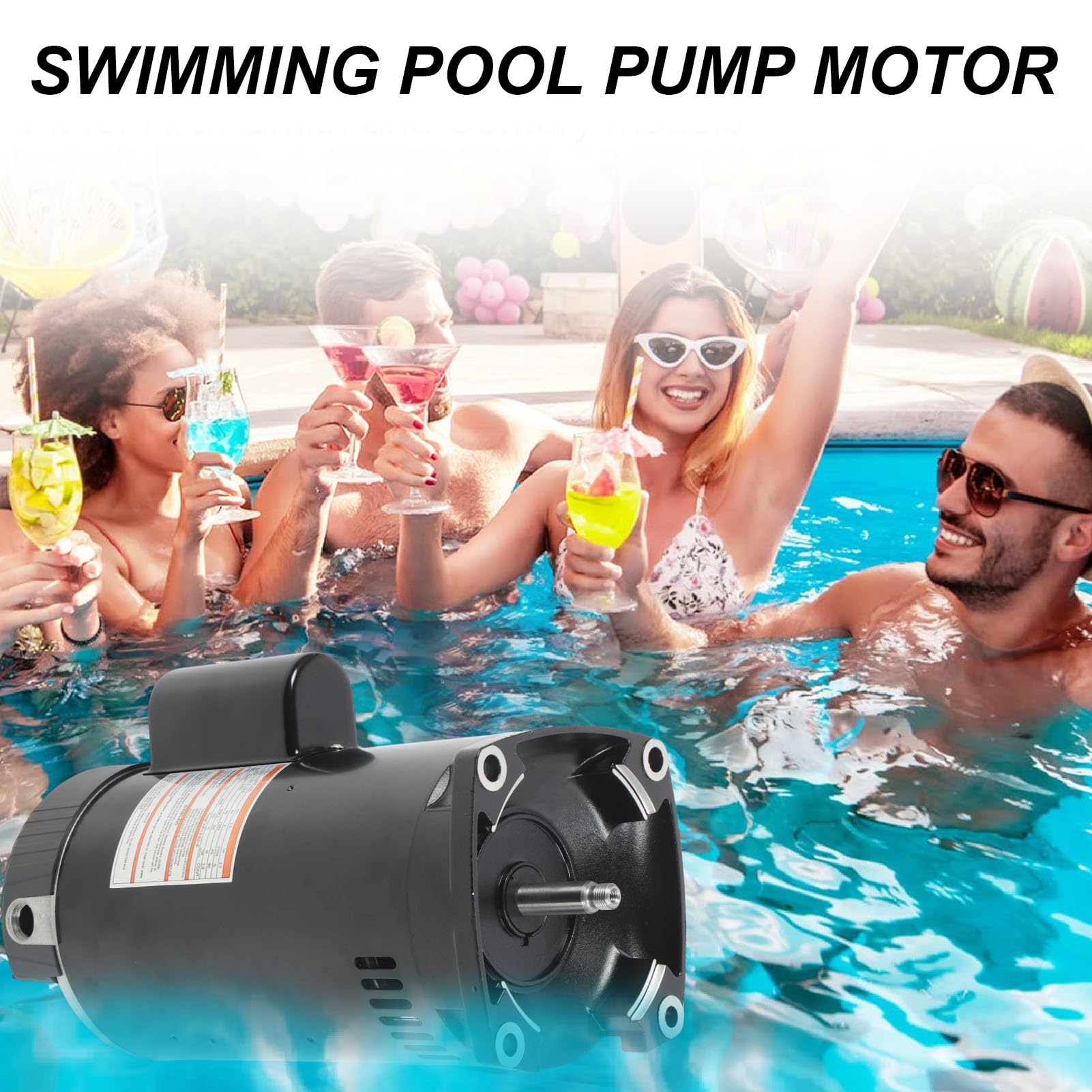 Aramox Pompe à Piscine à Moteur de 2 Chevaux, Conception de Bride Carrée pour Piscine ou Moteur de Pompe à Piscine Filetée à Spa en Acier en Alliage avec Kit de Joint