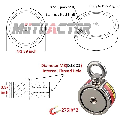 Vista 23 de MUTUACTOR Kits de pesca con imán, imanes de pesca de rotación fuerte de 600 libras, imán giratorio de neodimio de tierras raras con cuerda