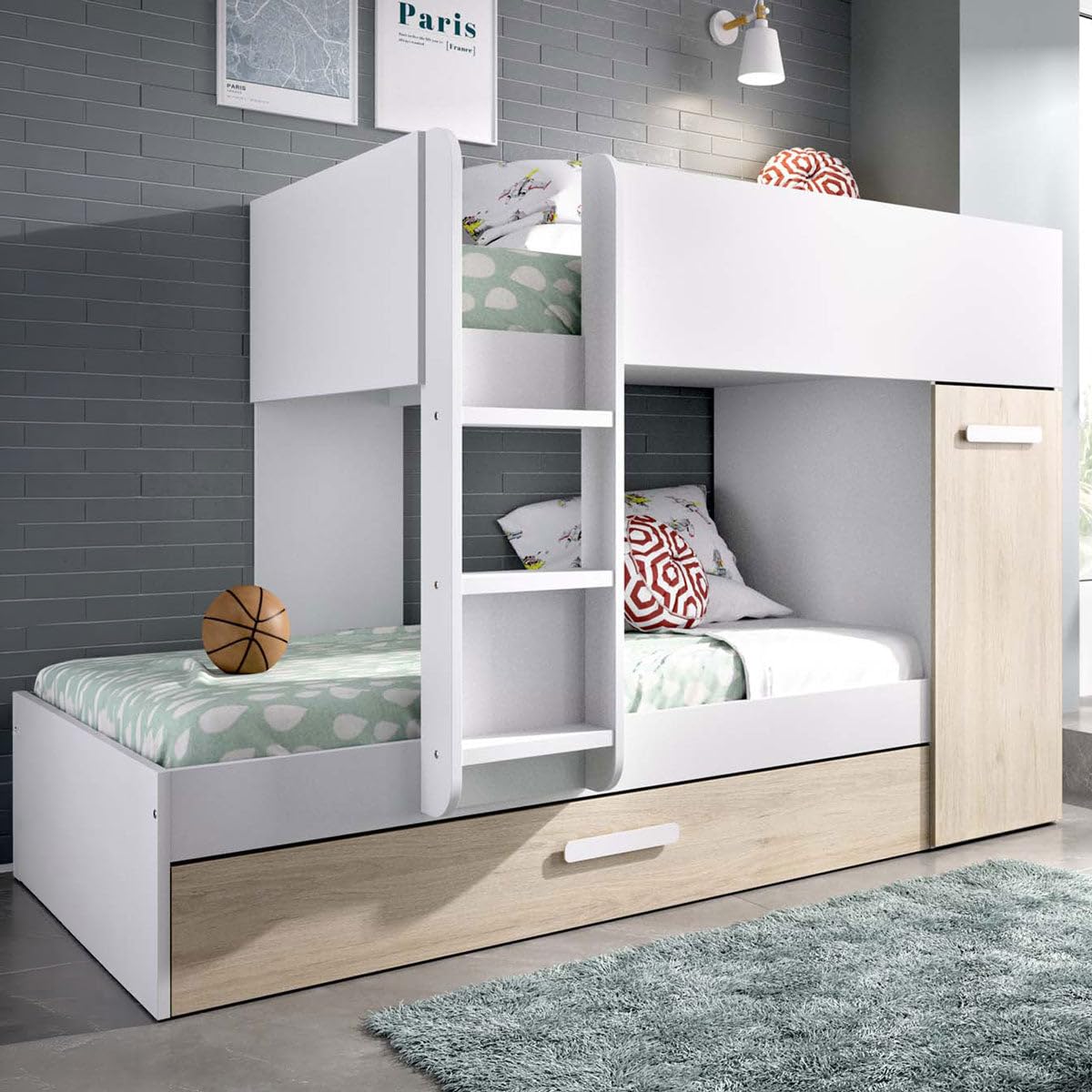 DEKIT - Pack Ahorro Juvenil Cama Tren Triple Tom con 3 Colchones viscoelásticos Nova 90 x 190 cm