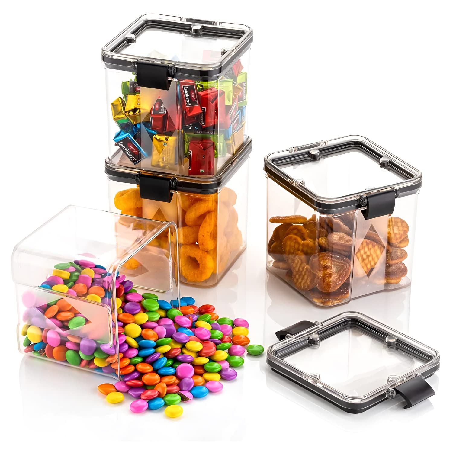 Oblivion Airtight, BPA- Free, Plastic Square Sealed Cans/Jars/Storage Container for Food Cereals Grain Sealed Container 700 ml - Pack of 4 (Transparent Color) (B09YRMD7QS) Amazon Price History, Amazon Price Tracker