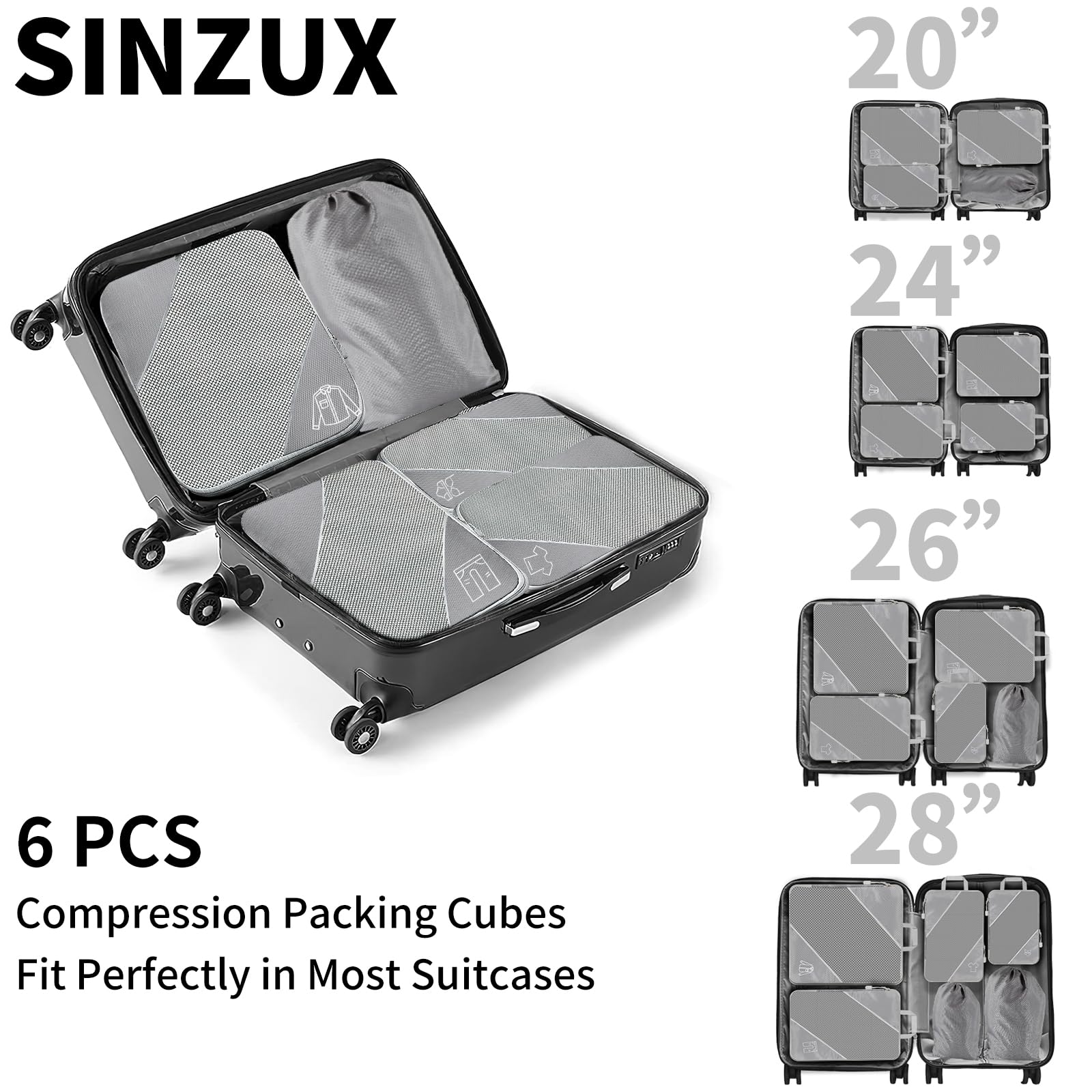 SINZUX Set De 10 Organisateurs De Valise - Packing Cubes Imperméables Pour Voyage
