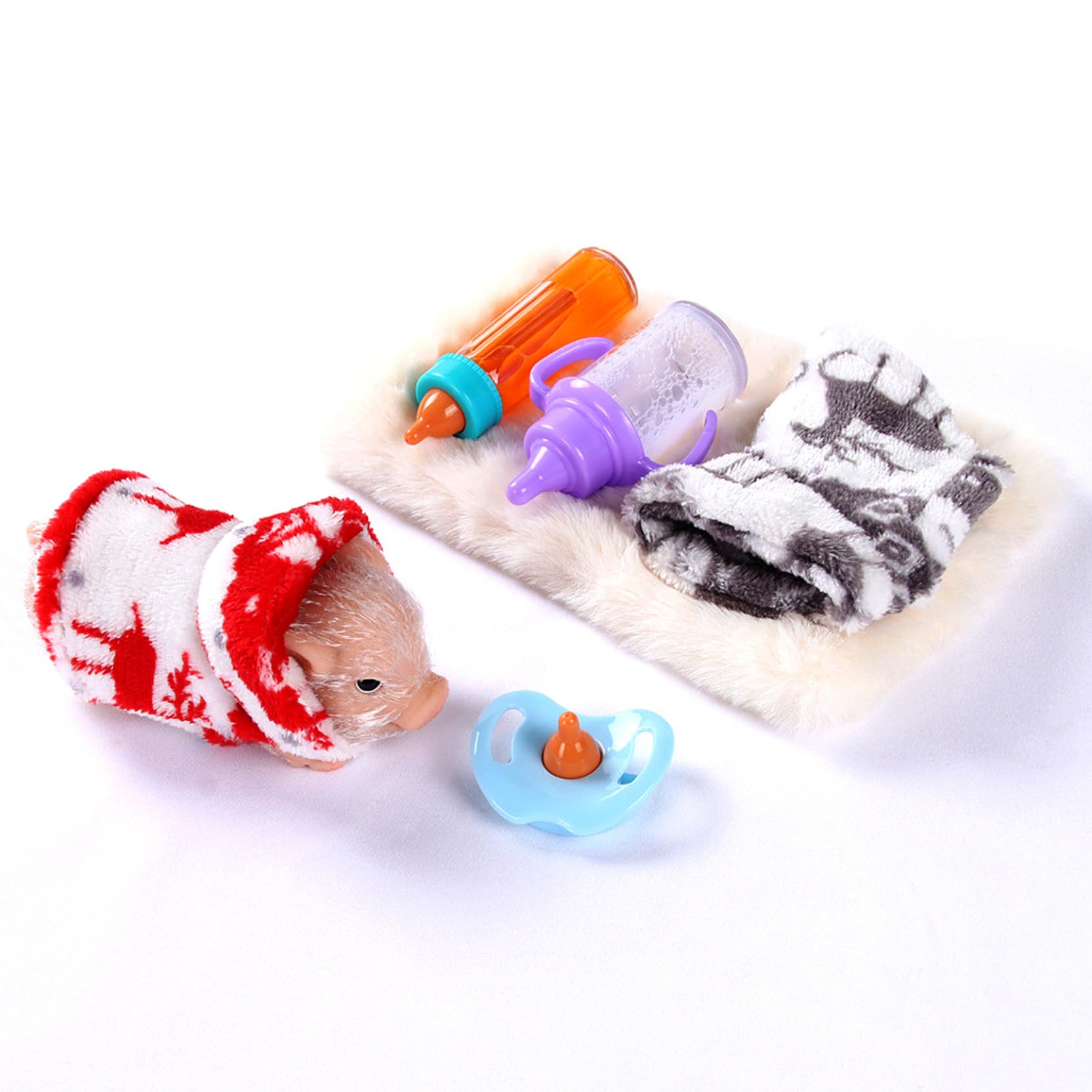 7 Unids/set Lechón de Silicona Animales de Silicona Suave Realistas con Ropa y Comedero Juego de Imaginación Mini Cerdo Diversión Pequeñas Mascotas para Niños Niñas Niños Animales Cerdo Realista