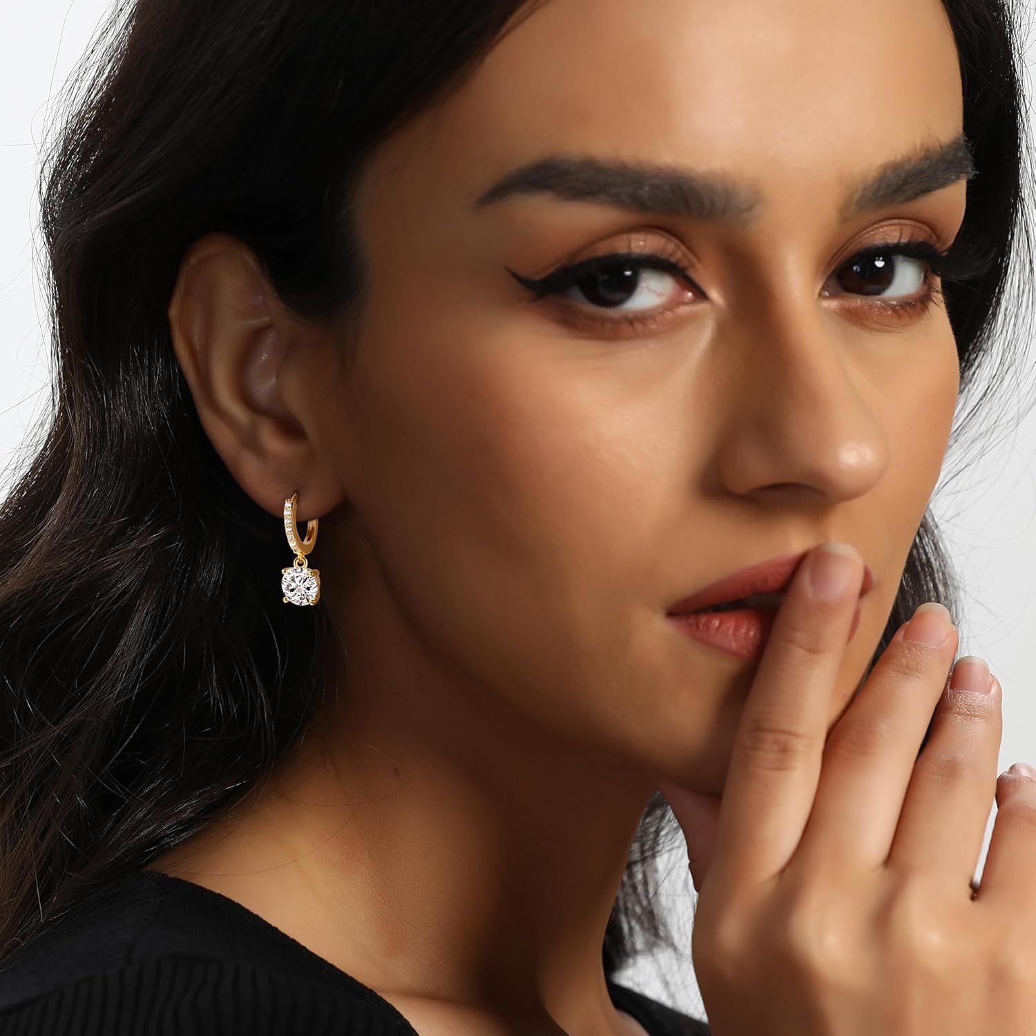 MDFUN 18K Gold Plated Dangle Hoop Earrings Set for Women Hypoallergenic Huggie Earring Sets Cubic Zirconia Drop Jewelry Gifts for Her - Image 2