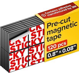 Pre-Cut Adhesive Magnetic Tape Squares, 0.8"x0.08" (20x2mm), 120 pcs | Sticky Magnetic Tape Squares, Flexible, Easy to Use, No Cutting Needed, For Whiteboard, Fridge, Crafts & School