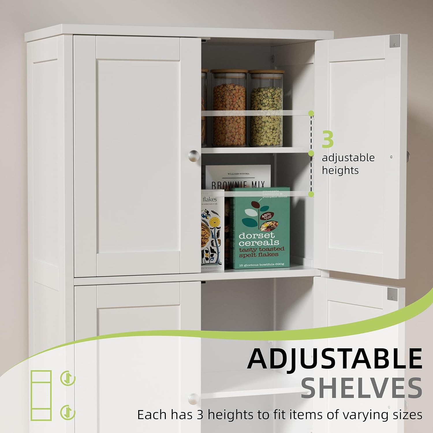 Vongrasig Bathroom Storage Cabinet, Small Bathroom Floor Cabinet with 4 Doors and Adjustable Shelves, Freestanding Modern Cabinet for Entryway, White