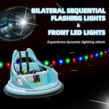 12V Bumper Car for Kids, Bumper Car for Toddlers W/Remote Control, Electric Ride On Car with LED Lights & 360 Degree Spin, Bluetooth, Anti-Collision Padding 5-Point Safety Belt, (Blue)