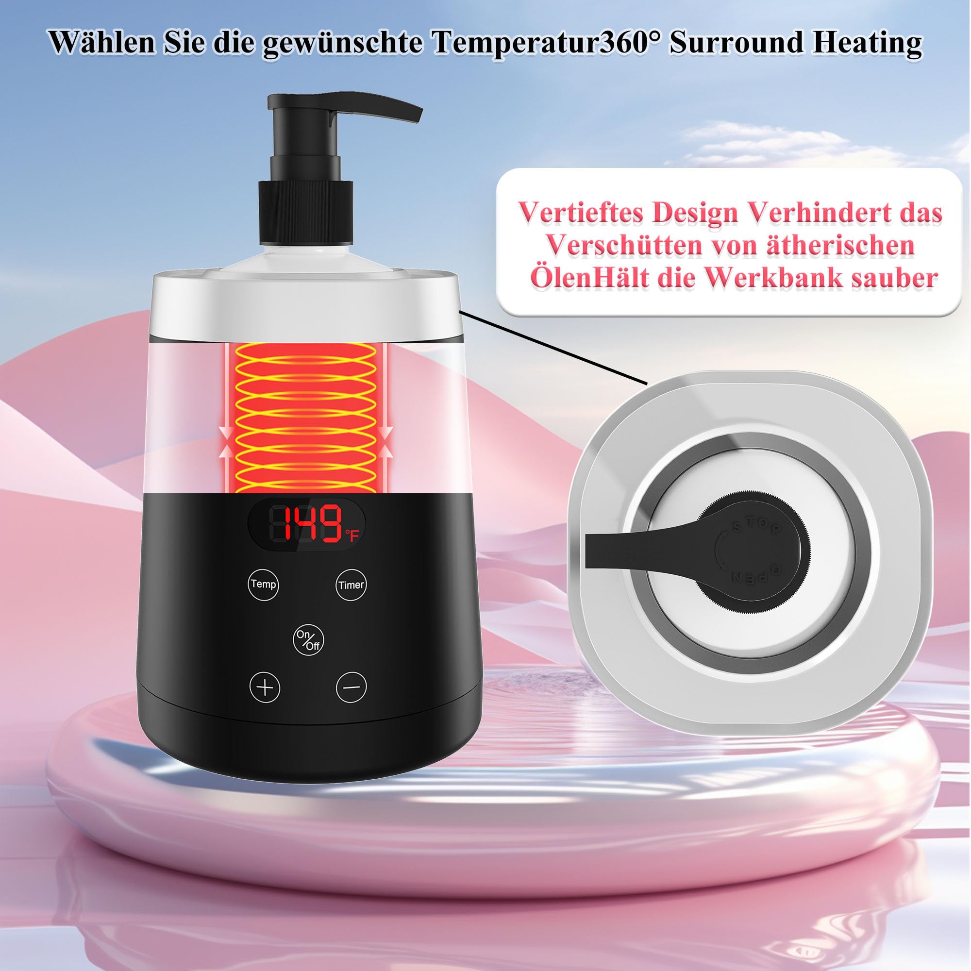 Scaldasalviette per Olio da Massaggio con Due Dispenser, 86℉-149℉, per Salone di Bellezza, Casa, Spa, Nero