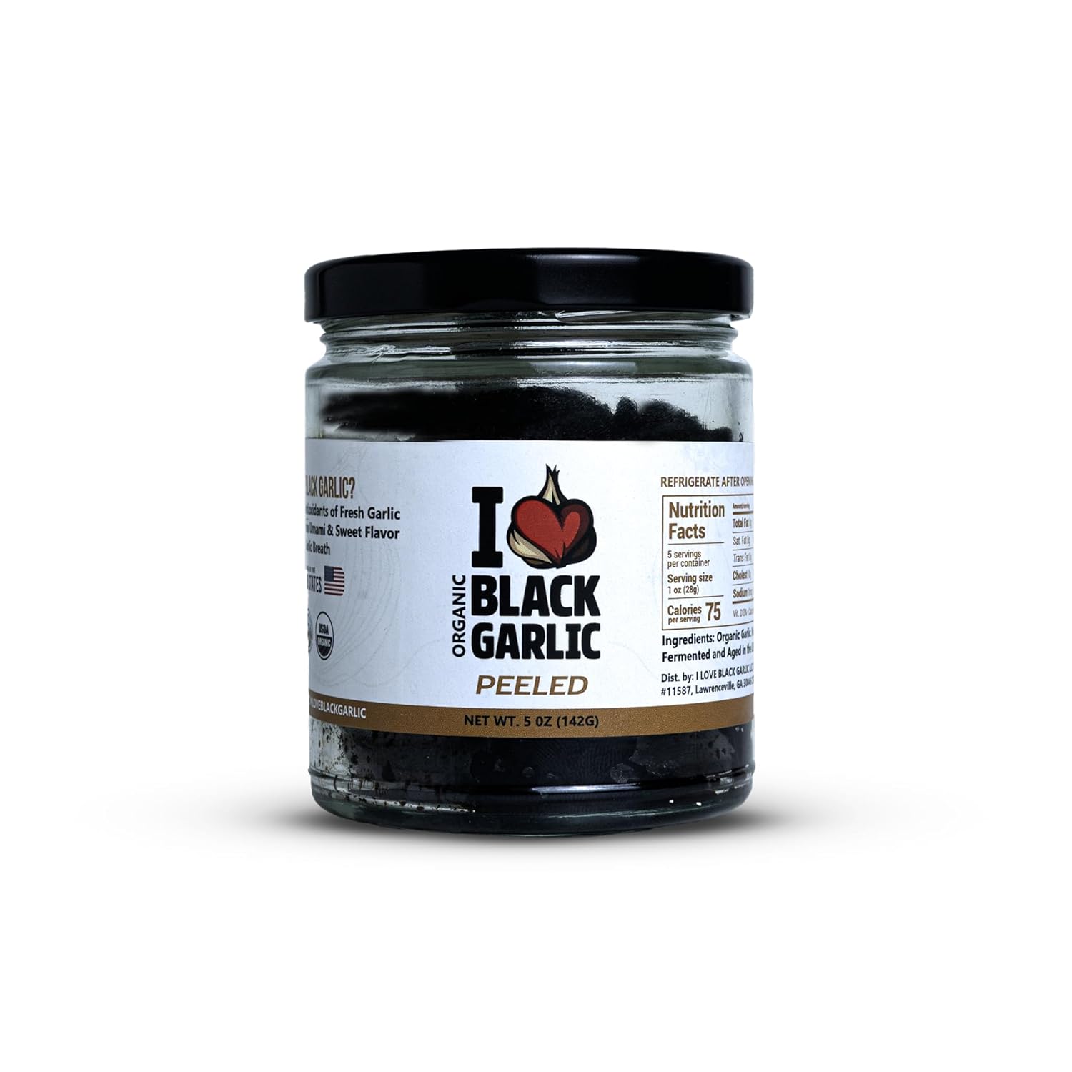 Organic Peeled Black Garlic Cloves in a Glass Jar Ready to Eat Sweet Savory Umami Ingredient for Cooking and Snacking Made in USA by I Love Black Garlic 5 oz