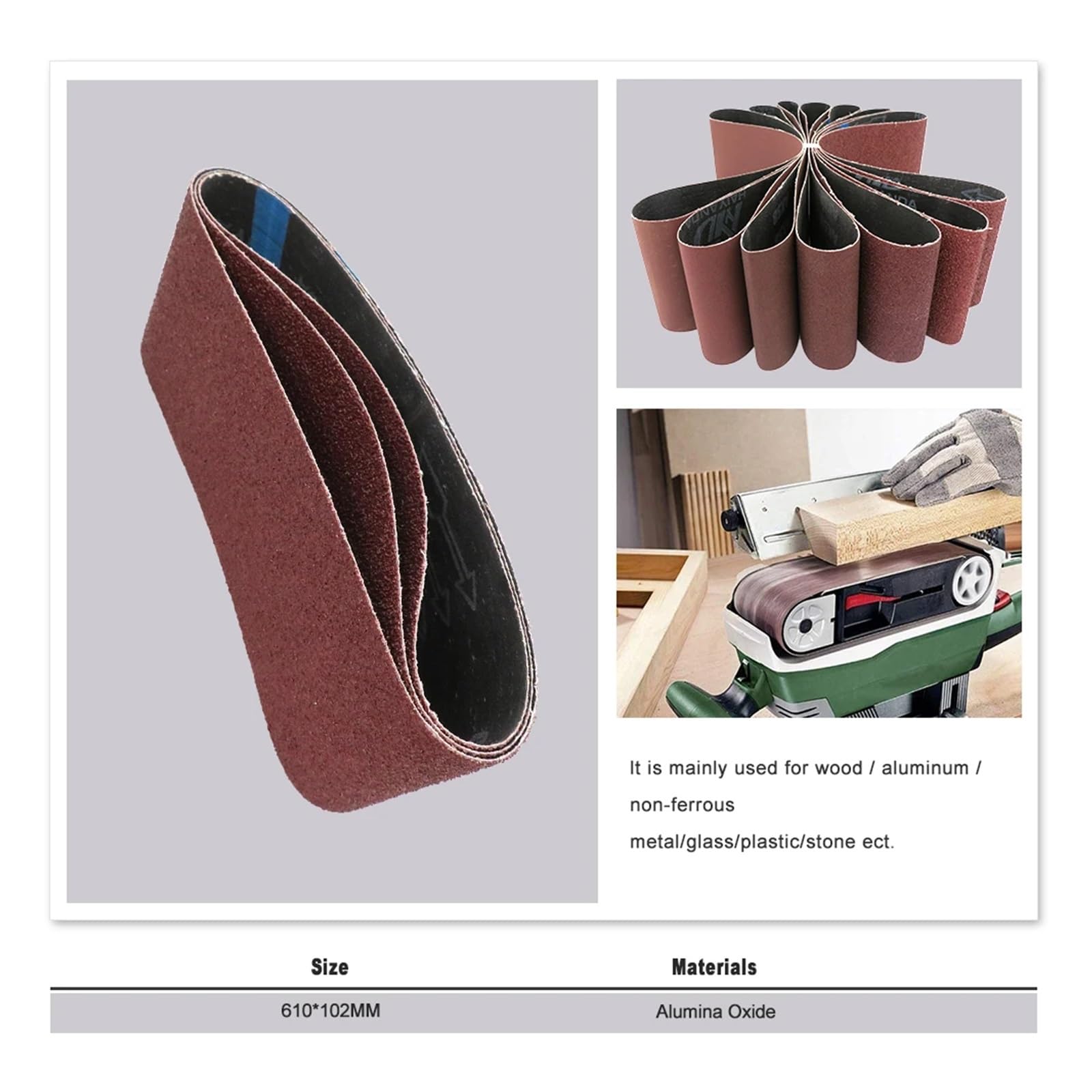 10 bandas de lijado de 100 x 610 mm, papel de lija de banda de grano 40-400, bandas abrasivas for lijadora, pulidora de madera y metal(400)