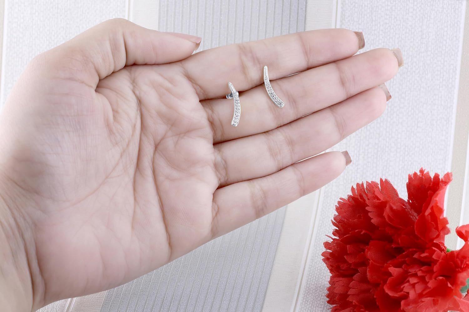 Dazzlingrock Collection 0.15 Ctw Round White Natural Diamond Curved Ear Climber Earrings for women 10K in Real Solid Gold