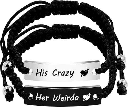 1 par de pulseras trenzadas Hademade para parejas, pulseras para hombres y mujeres grabadas con "I Love You 3000, God Gave Me You, His Crazy Her