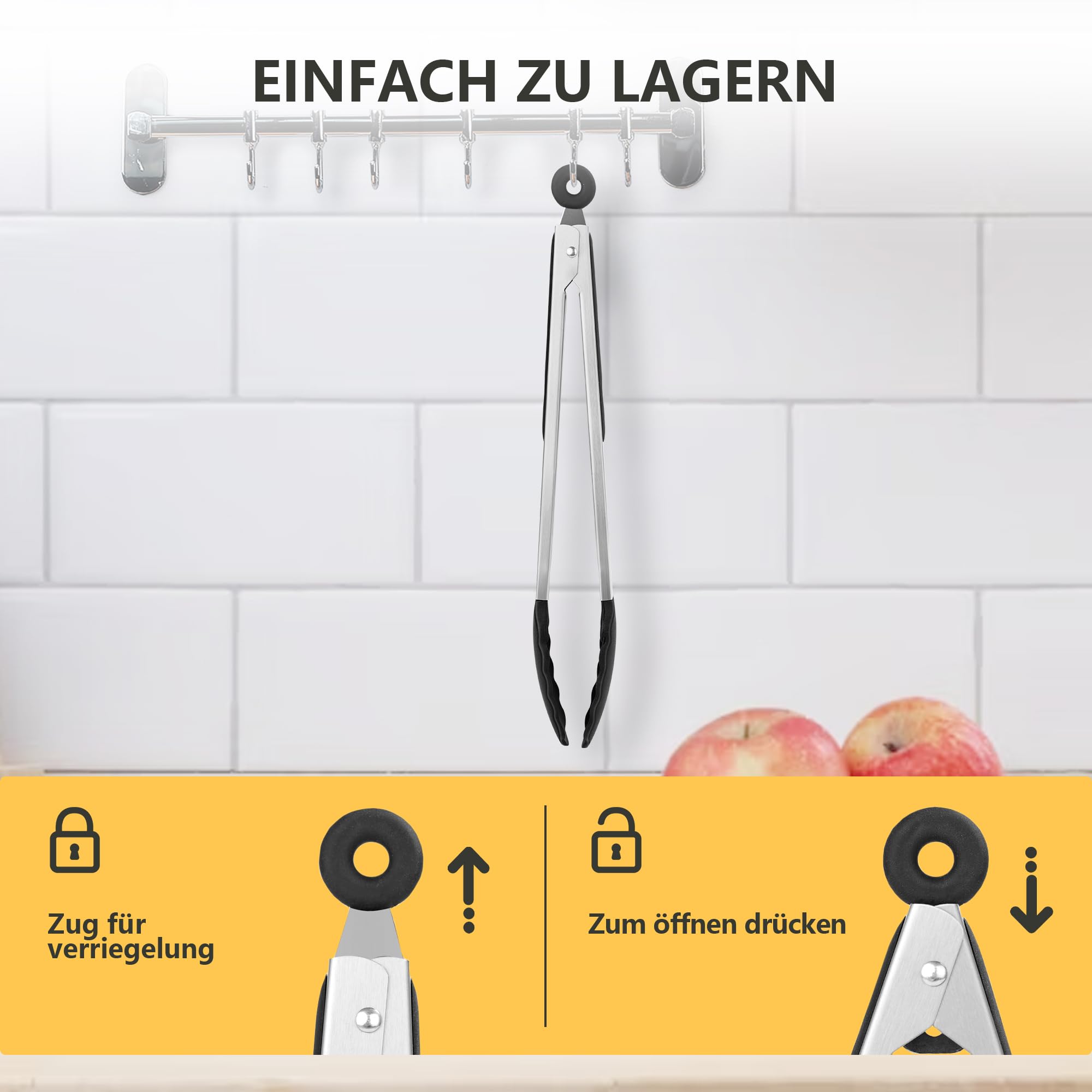 Elalove Pince Barbecue et Cuisine 39 cm en Silicone Alimentaire Sans BPA - Résistante à la Chaleur pour Four, Grill et Ustensiles de Cuisine, Noir