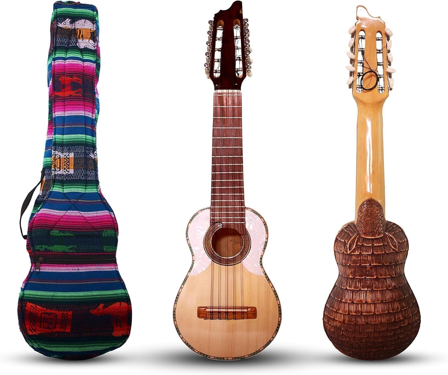 Charango, instrumento andino de 10 cordas, design esculpido à mão