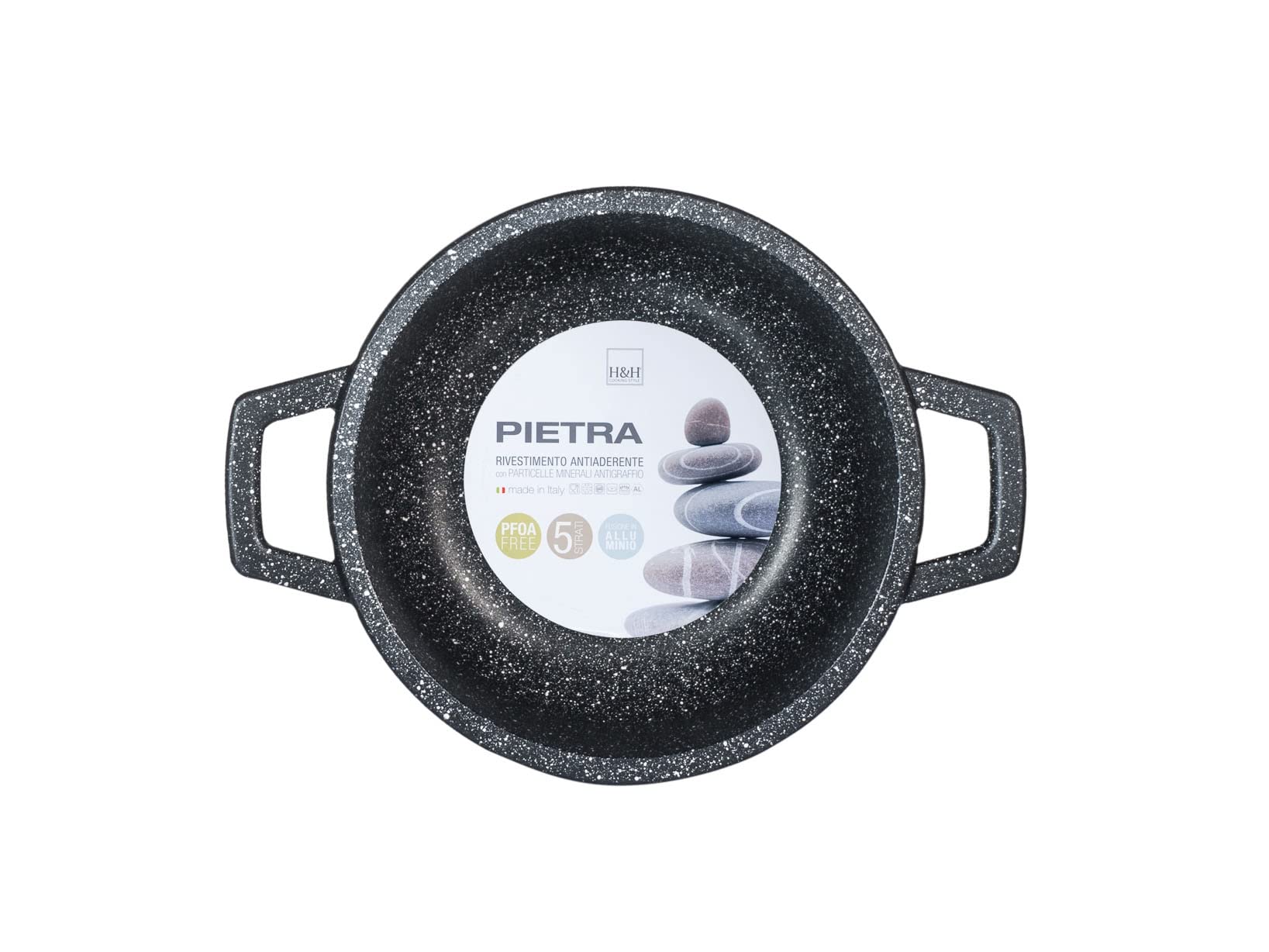 Home Pietra Casseruola Antiaderente con 2 Manici, Pietra, Nero, 16 cm